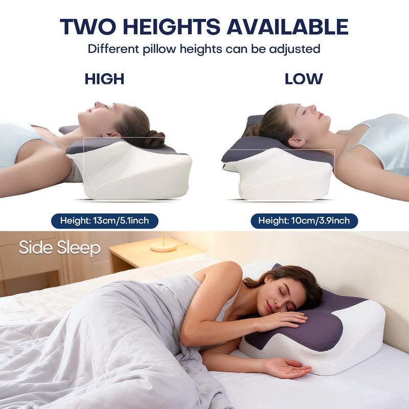 Widened double-wing neck pillow with a cool, breathable design and a removable pillowcase. Available in two different heights. Enlarged armrests accommodate both supine and prone sleepers.Ergonomic memory foam pillow. Valentine's and Christmas gifts.