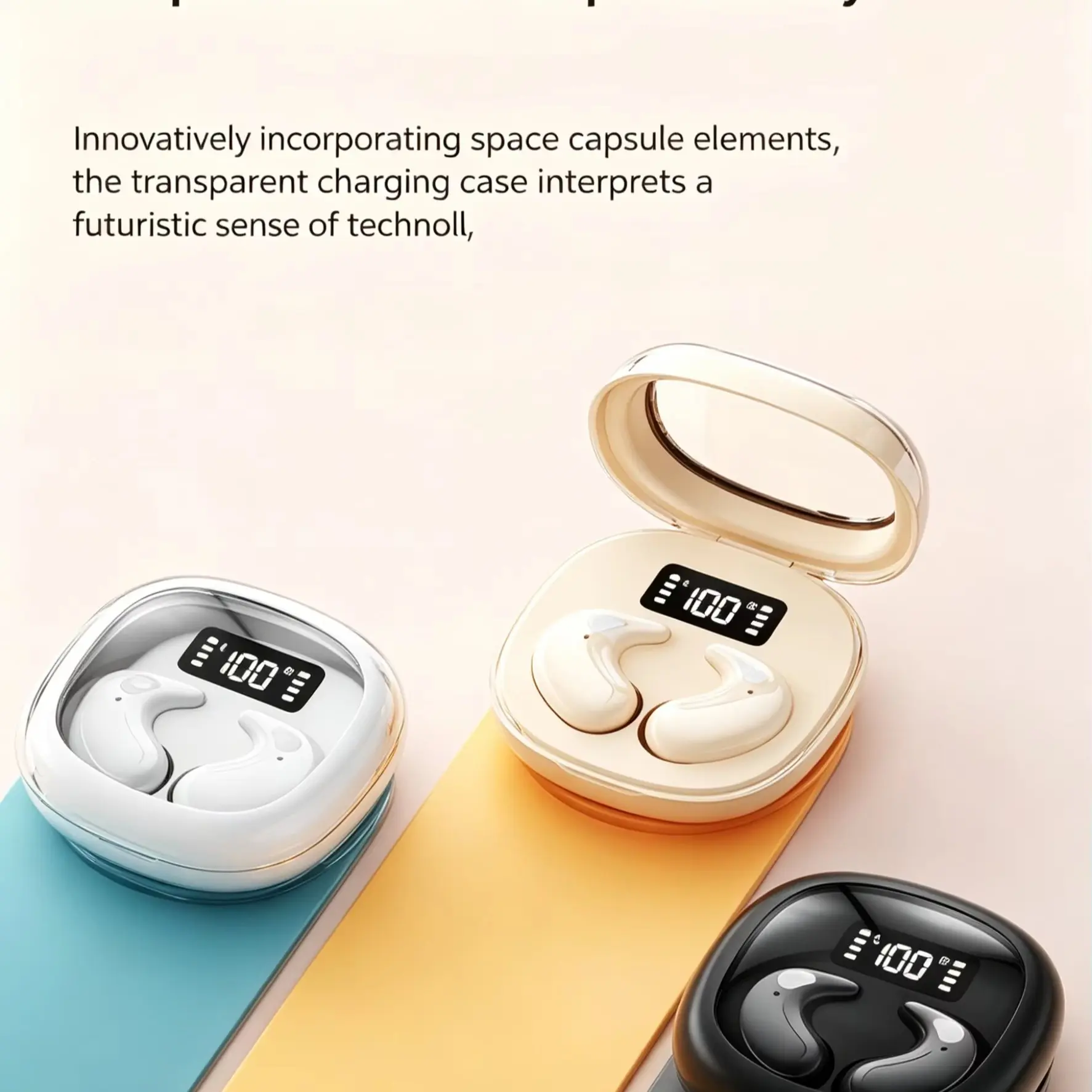 Mini Portable Clip-On Wireless Bluetooth-compatible Earpiece, Retractable Cord, Digital Power Display, Handsfree Noise Isolation, Single Bluetooth-compatible Headphone