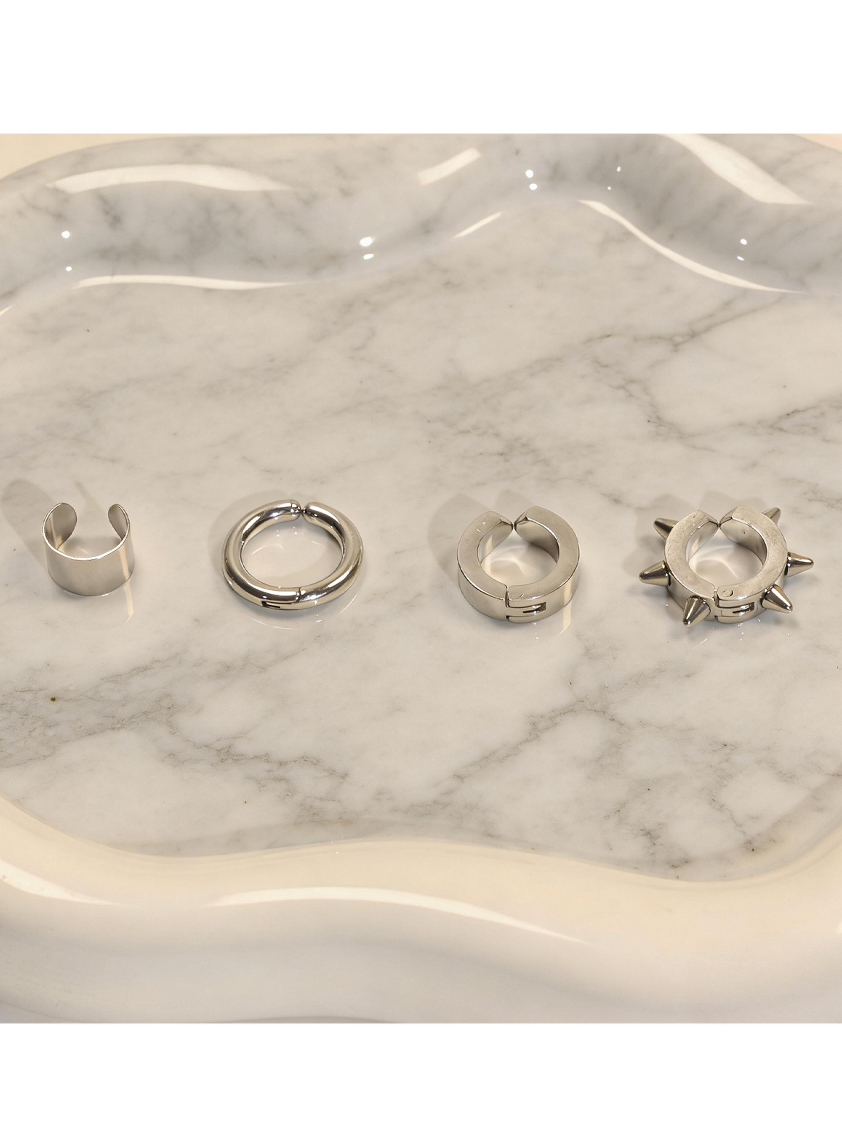 4 Pcs Stainless Steel Clip Earrings Set, No Piercing Required, Unisex Street Style, Random Print, All Seasons, Free Combining