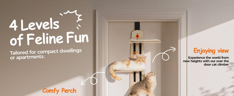 MEWOOFUN Multi-Level Door Hanging Cat Shelves Climber Door Mounted Vertical Cat Tree Tower with Cat Scratchers for Indoor Cats, 4-Levels Heavy Duty Cat Tree Tower, Space Saving Cat Tree For Renter Condo MEWOOFUN Multi-Level Door Hanging Cat Shelves Climber Door Mounted Vertical Cat Tree Tower with Cat Scratchers for Indoor Cats, 4-Levels Heavy Duty Cat Tree Tower, Space Saving Cat Tree For Renter Condo