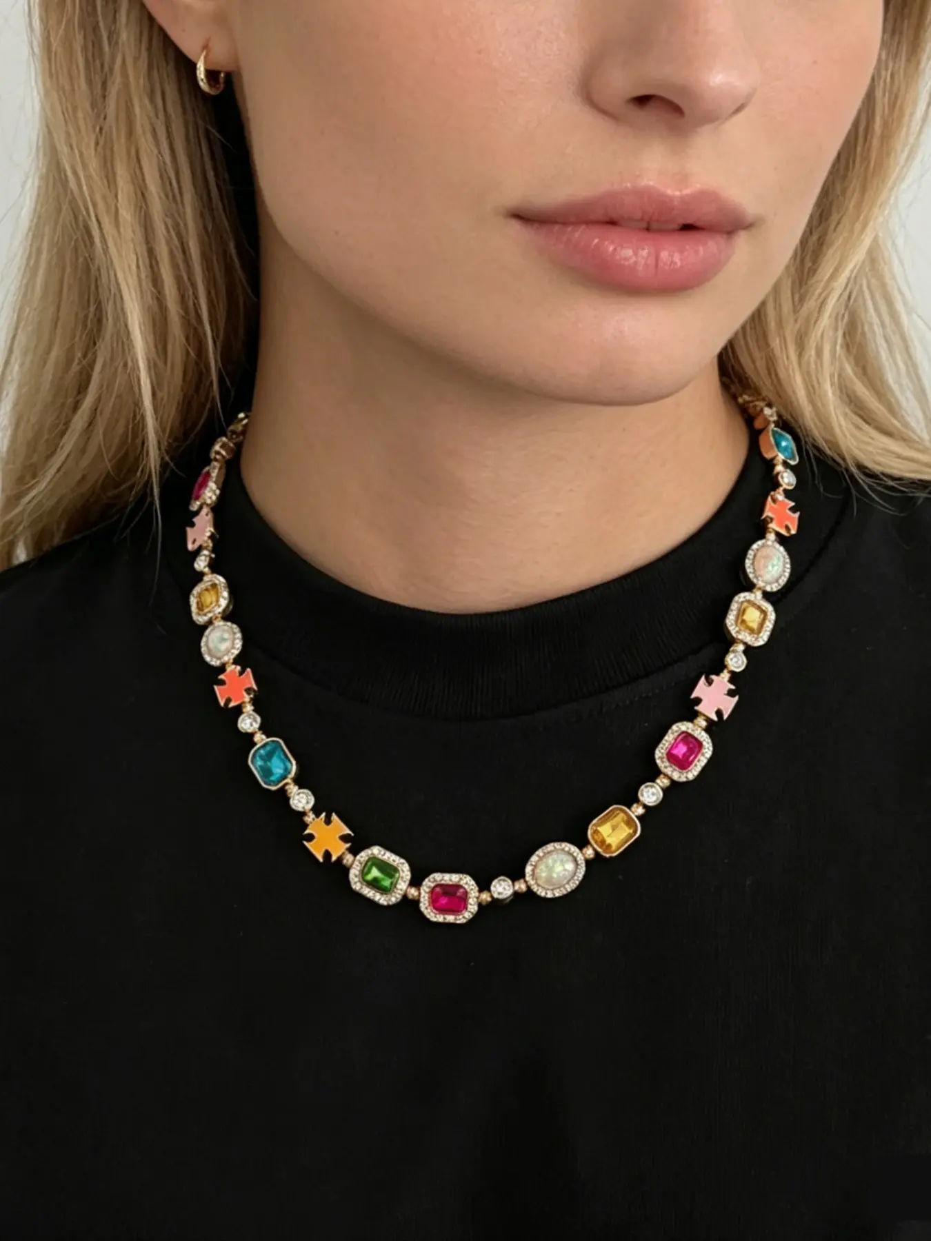Colorful Artificial Crystal Zircon Necklace, Rhinestone Pendant Necklace, Zircon Pendant, Luxury Gift for Women and Girls
