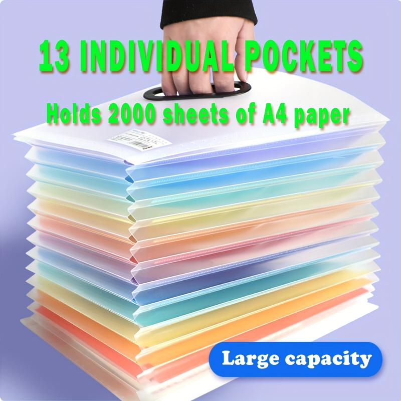 1 piece, 13 layers, A4 large capacity transparent expandable folder, rainbow student storage bag, can be used as a vertical accordion archive album, can hold 2000 sheets of paper, suitable for office, home, school, file storage bag, file receipt