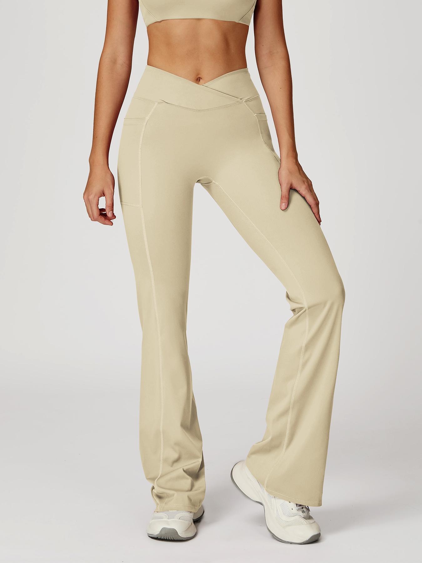 High Waist Naked Feeling Flare Pants Women, Cross Waist Wide Leg Micro Flared Outdoor Casual Sports Pants, Comfortable and Stylish