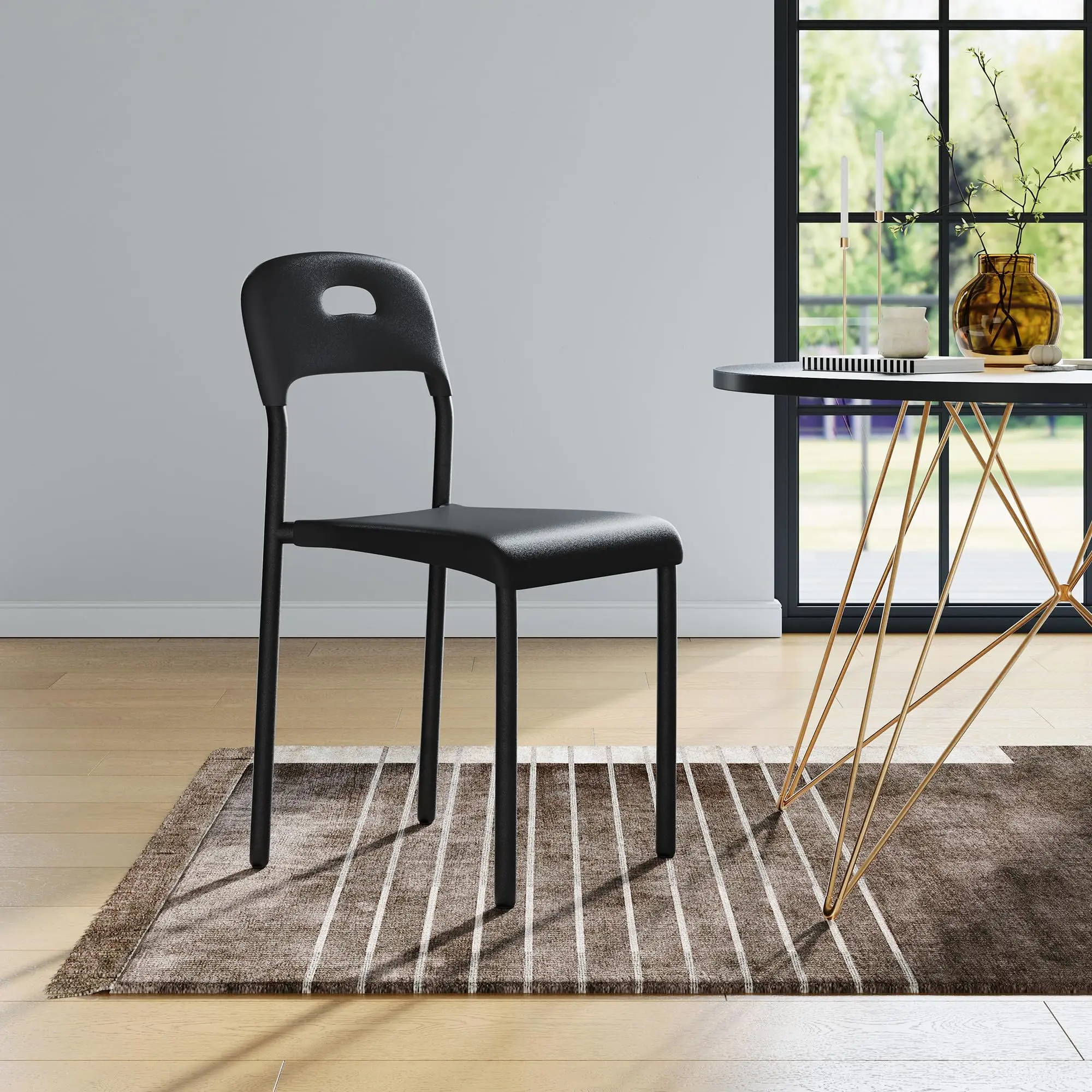 GAOMON 4-Pack Stackable Armless Minimalist Dining Chairs - Plastic Seat, Metal Legs, Durable Stain-Resistant, Easy Assembly, Easy to Use, Sitting Dining Room Furniture for Indoor-Outdoor Office/Restaurant Use