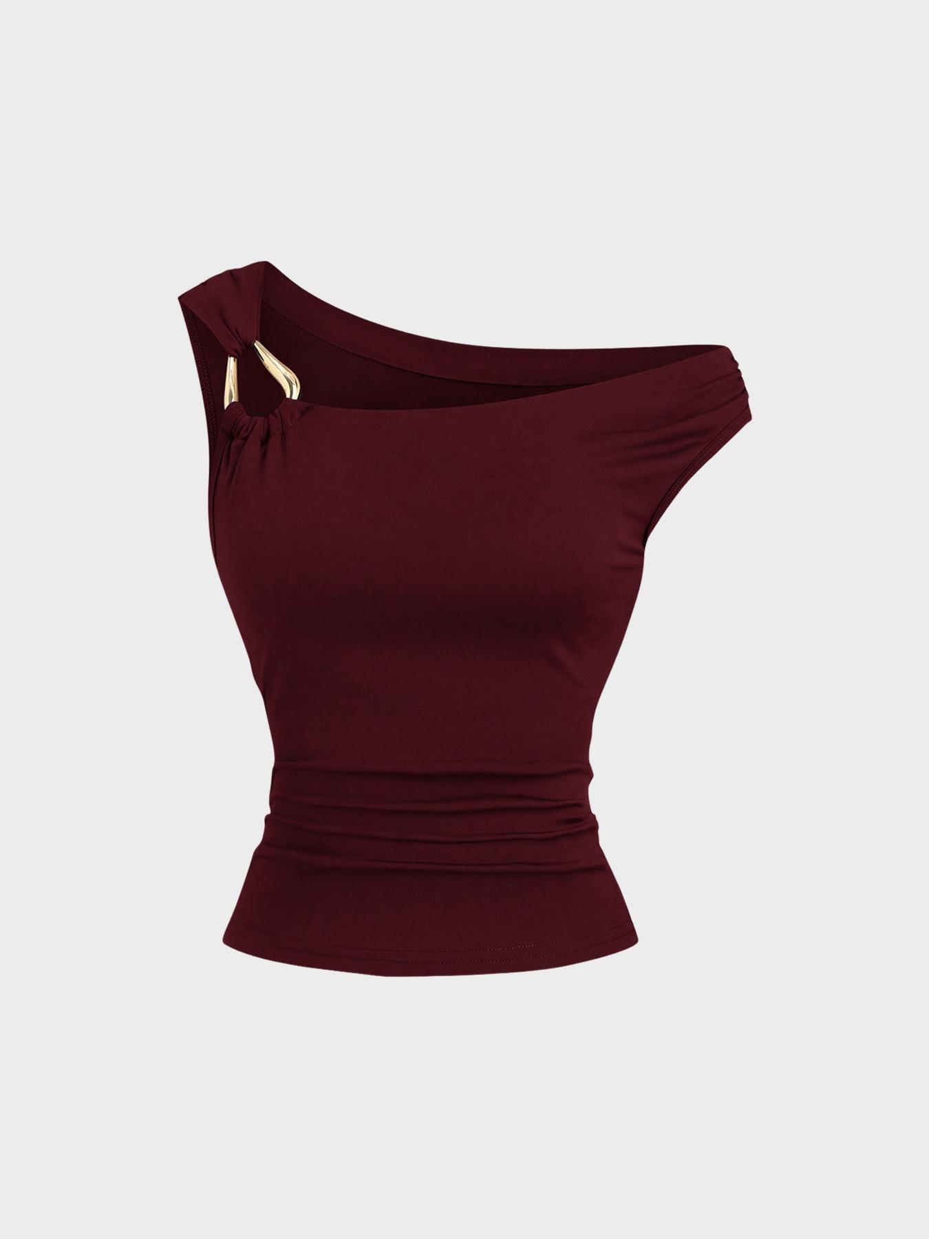 1 Piece Asymmetric Shoulder Ruched Crop Top | Euro-American Y2K Vibe | Cropped Design + Cold Shoulder Detail | Eye-Catching Pick for Weekend Shopping / Music Festivals