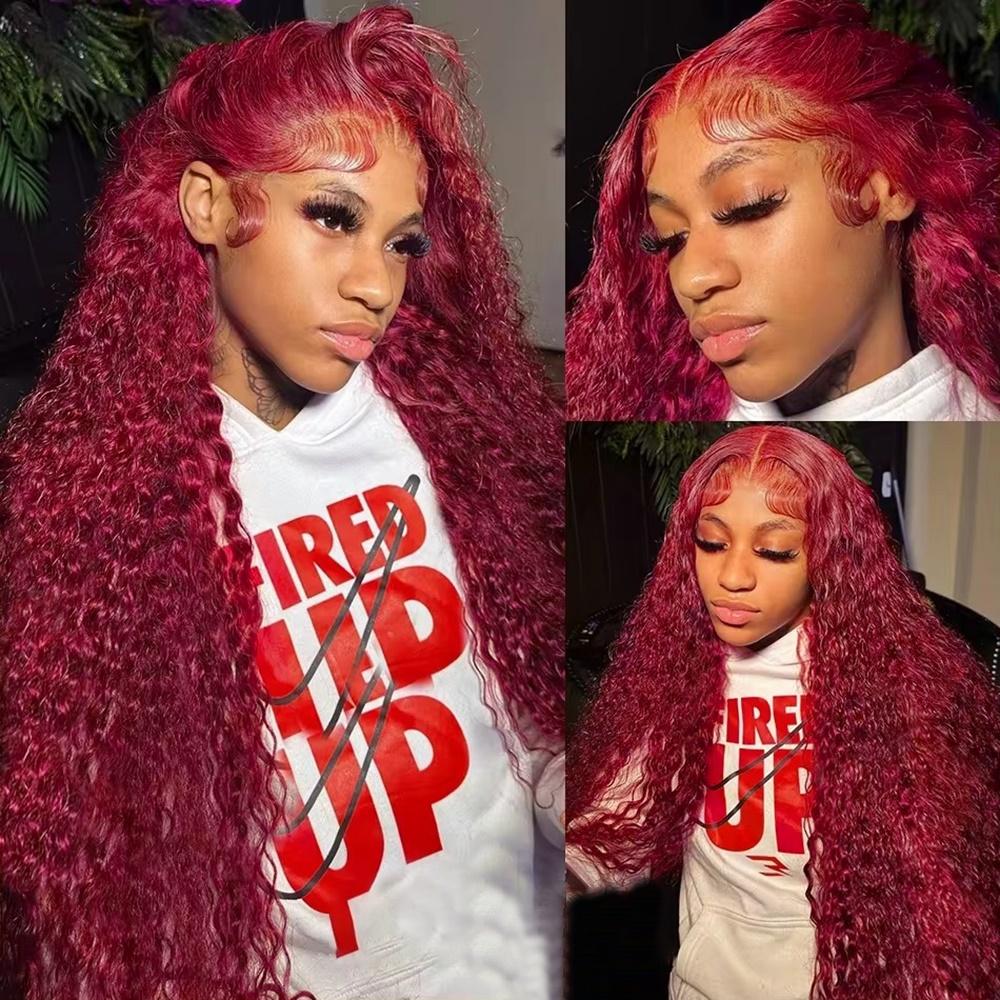 Burgundy 99J Lace Front Wig Deep Wave 13x6 HD Lace Frontal Wig Human Hair For Women Pre Plucked Brazilian Red Colored Curly Wigs Human Hair 200% Density SpringStatements Burgundy 99J Lace Front Wig Deep Wave 13x6 HD Lace Frontal Wig Human Hair For Women Pre Plucked Brazilian Red Colored Curly Wigs Human Hair 200% Density SpringStatements