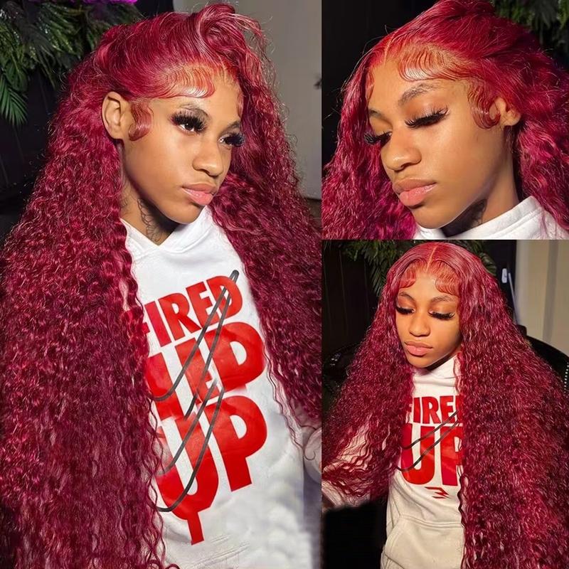 Burgundy 99J Lace Front Wig Deep Wave 13x6 HD Lace Frontal Wig Human Hair For Women Pre Plucked Brazilian Red Colored Curly Wigs Human Hair 200% Density