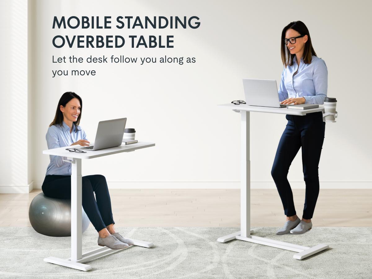 【TikTokShopBlackFriday】FLEXISPOT Mobile Adjustable Overbed Table, Bedside Standing Desk with Wheels, Rolling Laptop & Computer Cart, Portable Workstation for Home, Office, Bedroom, Hospital, Dorm, with Tiltable & Foldable Options
