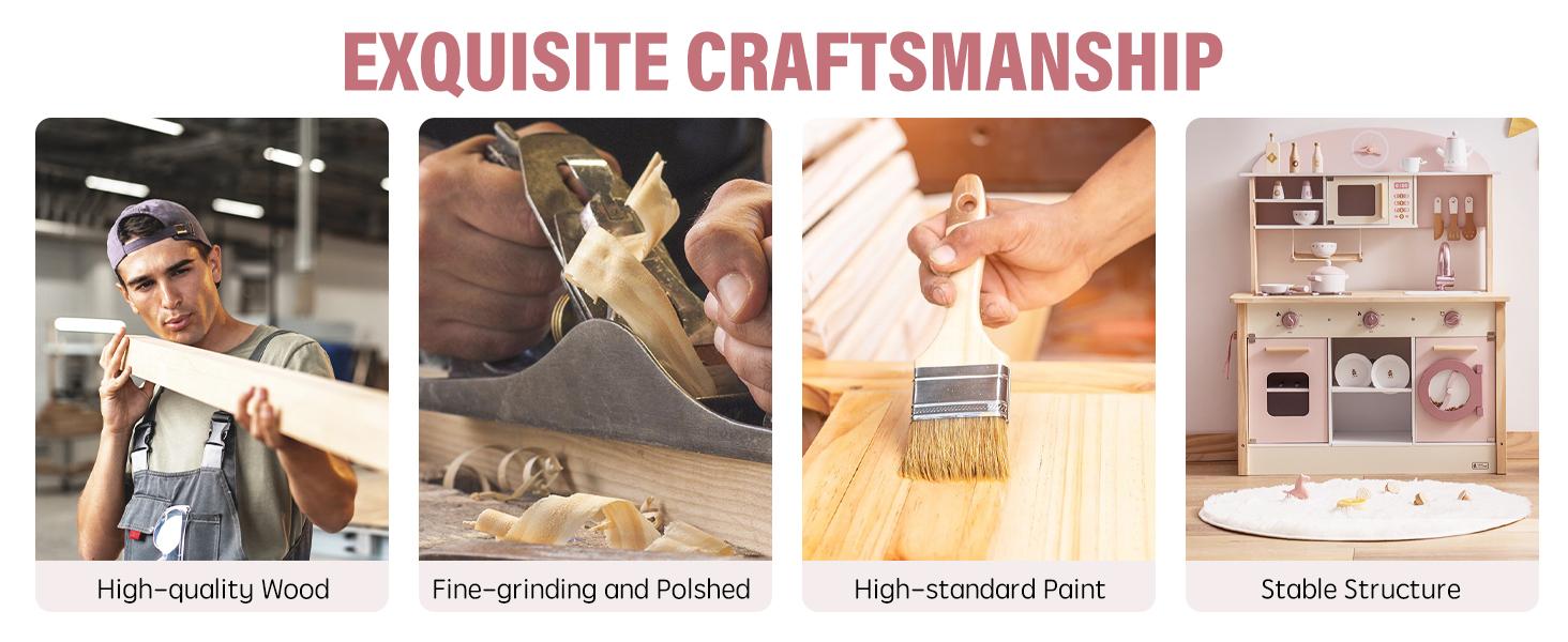 Robud Wooden Kitchen for Kids Play Kitchen Toy Kitchen Set with Realistic Features, Includes Plenty of Play Features, Ages 3+