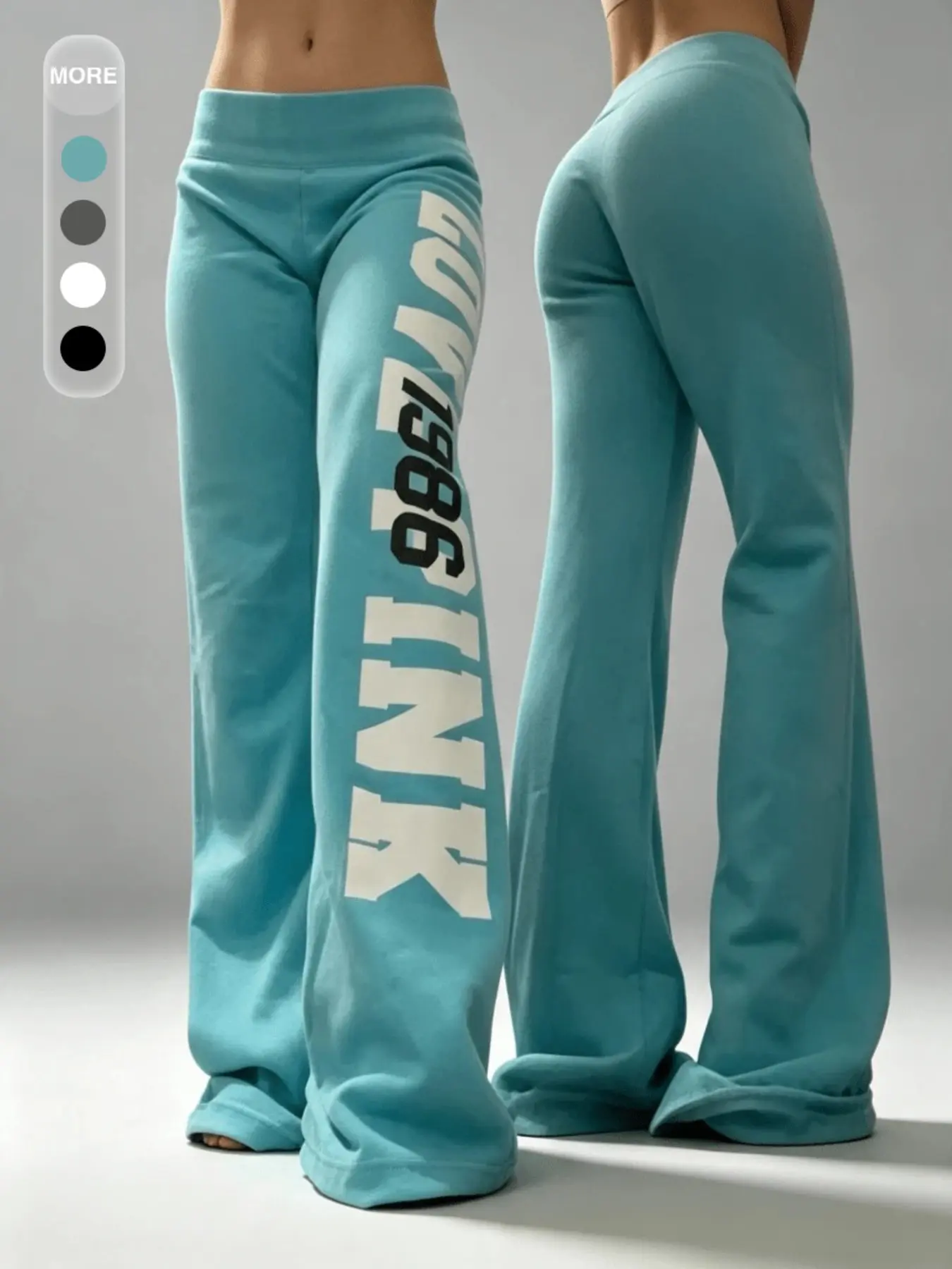 VYSENNE Women's Wide Leg Graphic Sweatpants, Oversized PINK 1986 Letter and Number Print Down One Leg, Wide Waistband and Loose Open Hem, Casual Full Length Lounge Pants for Y2K Streetwear & Weekend Outfits