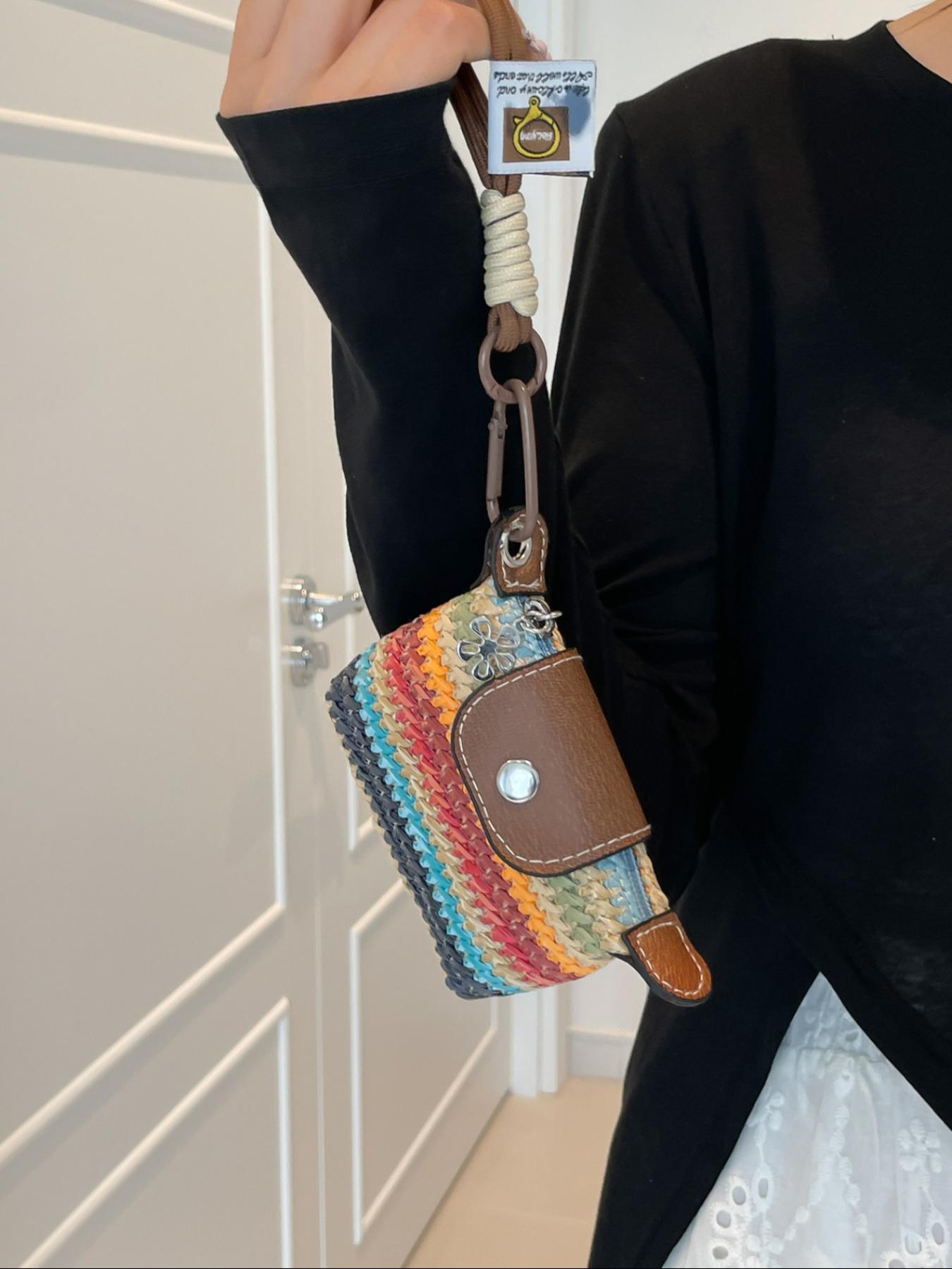 Women's Mini with Detachable Nylon Wristband, Colorful Braided Design, Zipper Closure, Decorative Bag, Wristlet Wallets, Christmas Gift for Young Girls