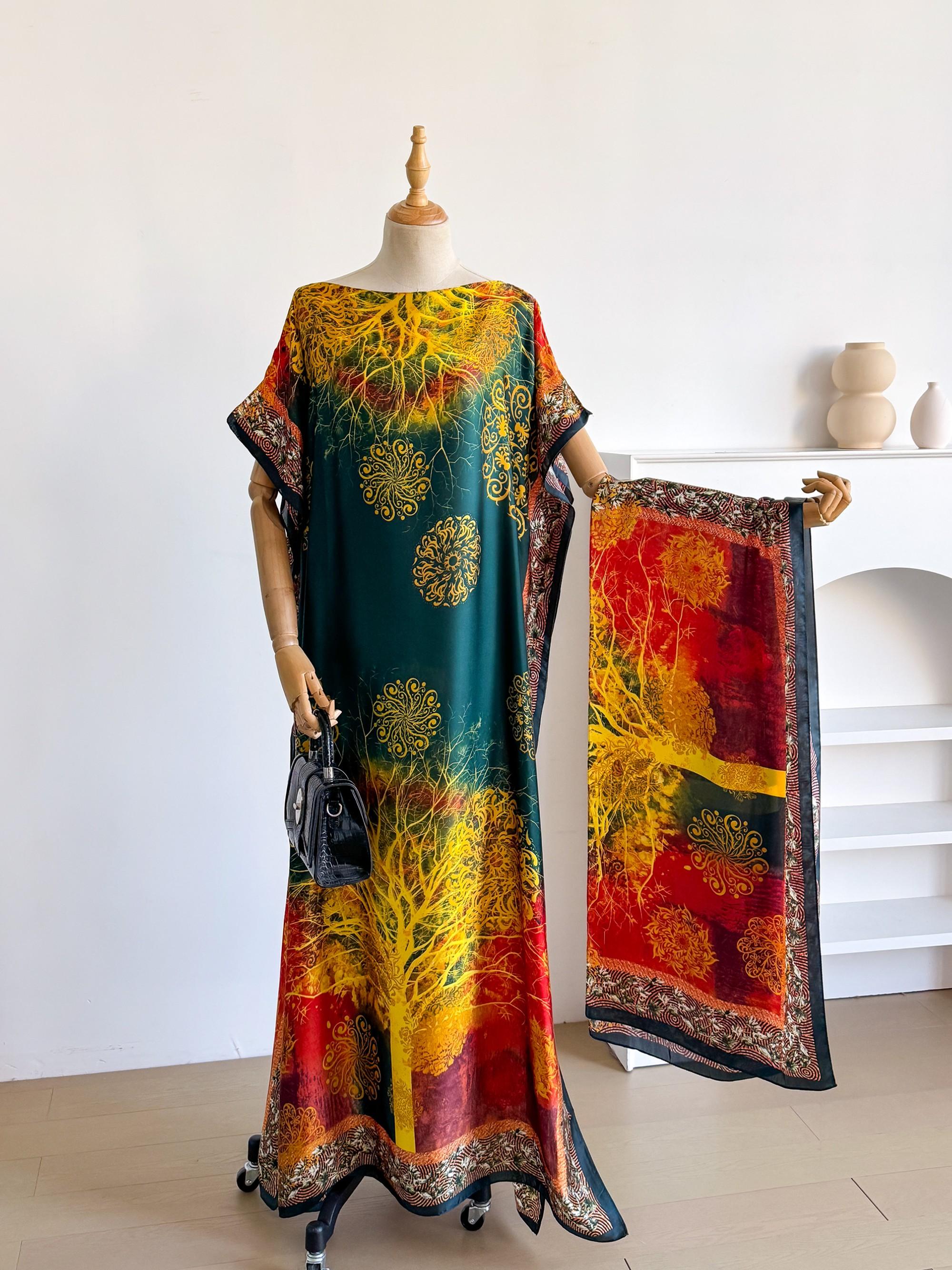 Women's Colorblock Print Long Scarf & Poncho Set, Casual Soft Comfortable Shawl for Beach Vacation, Fashion Accessories for Women & Girls