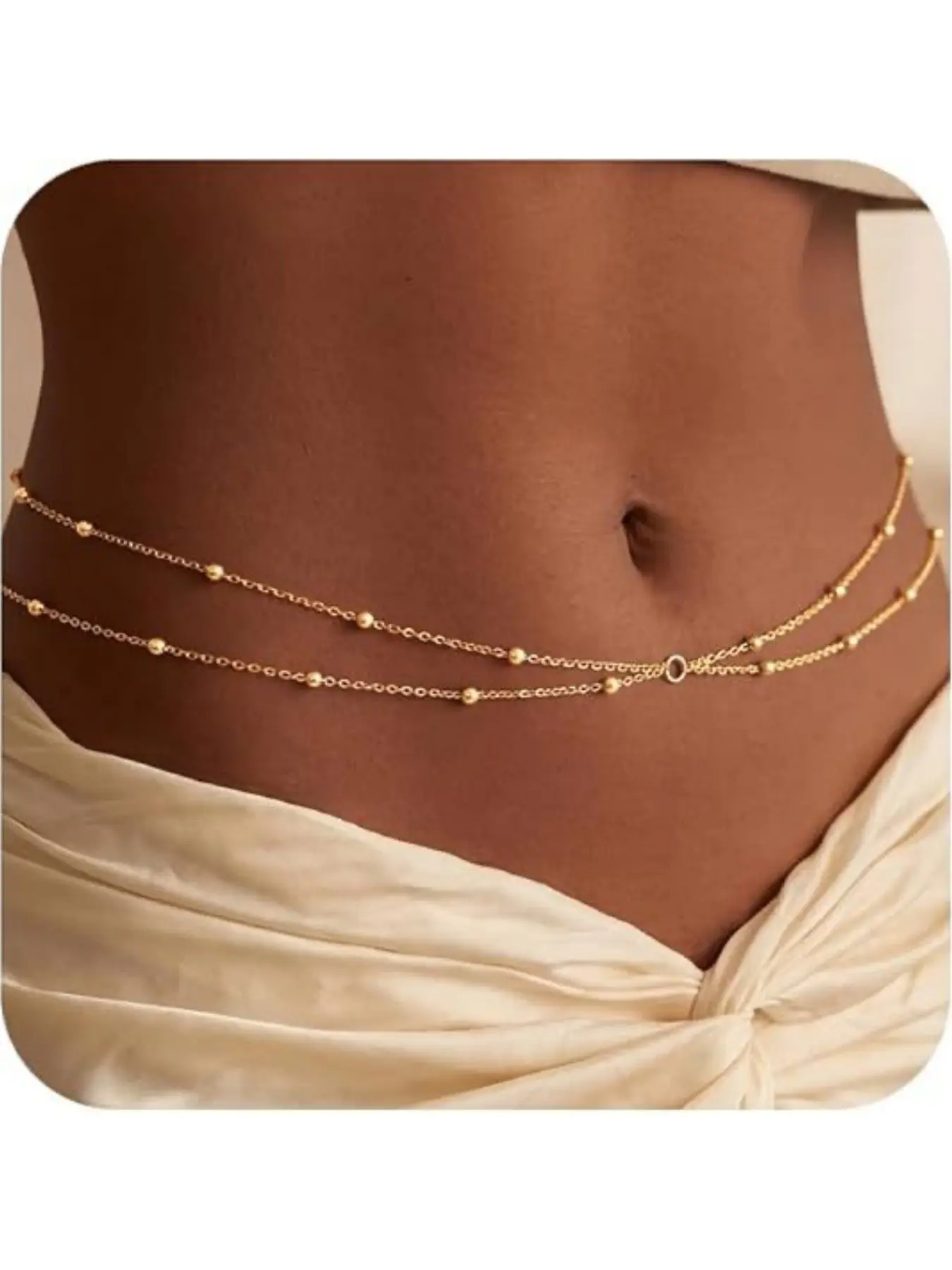 Waist Chain for Women, Layered Gold Tone Belly Chain, Dainty Beaded Body Chain Jewelry, Adjustable Waist Jewelry for Summer Beach Festival Outfits