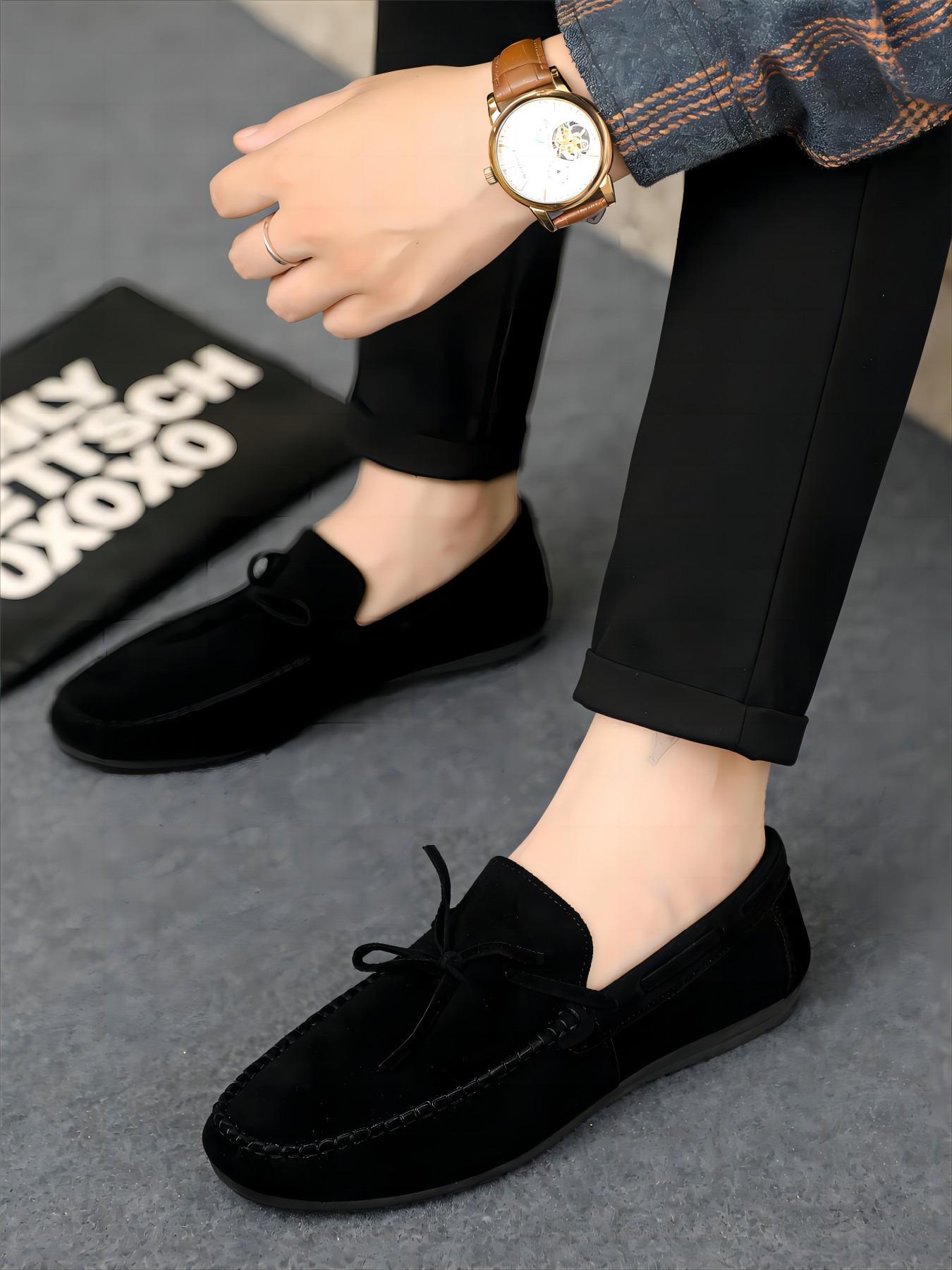 2026 Spring and Autumn New Men's Casual Bean Shoes, Suede Leather with Lace-up Weave Design, Rubber Soft Sole, Daily Commuting Loafers and Business Shoes