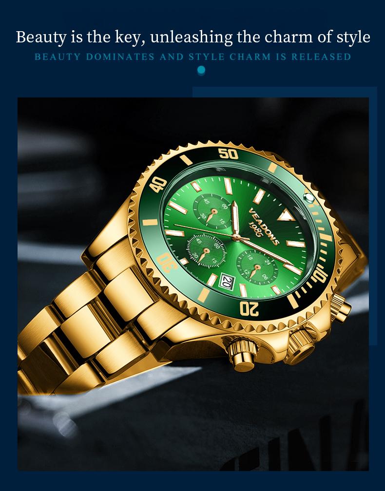【dealsforyoudays】Veadons Men's Luxury Dress Watch, Green Dial, 40mm Stainless Steel Strap, Rotating Quartz Analog, Waterproof Luminous Large Dial Boss Wristwatch summer business 【dealsforyoudays】Veadons Men's Luxury Dress Watch, Green Dial, 40mm Stainless Steel Strap, Rotating Quartz Analog, Waterproof Luminous Large Dial Boss Wristwatch summer business