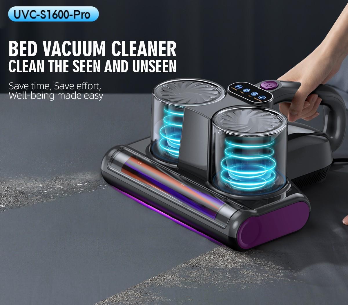 Mattress Mite Remover Vacuum Cleaner & Pet Hair - 16KPa Strong Suction, UV-C Sanitizing Light, LED TikTokShopBlackFriday Display and HEPA Filter，6-in-1 Lightweight Handheldt Design for Carpets, Sofa, Bedding，380W Brushless Motor