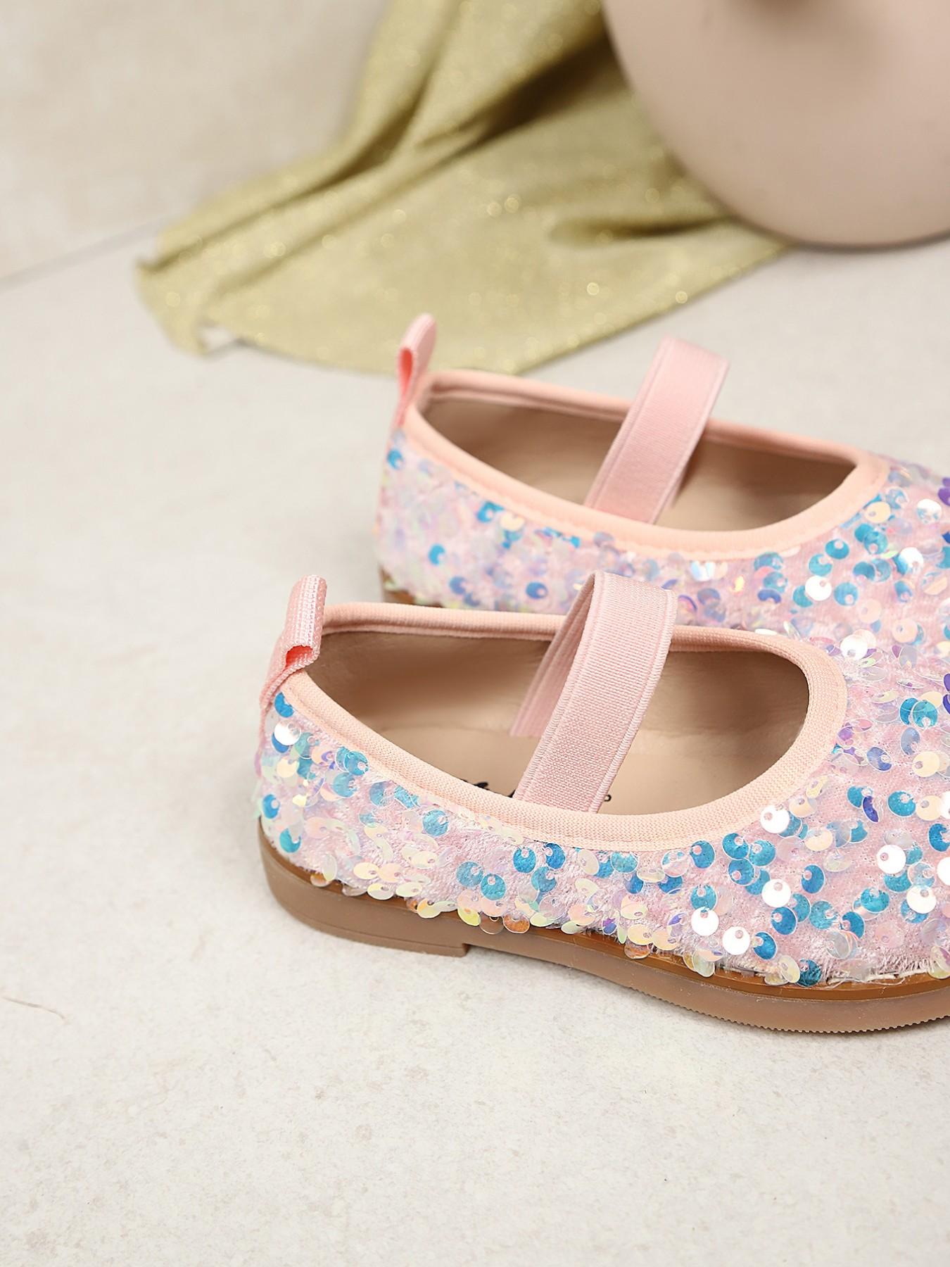 Sparkly Sequin Mary Jane Shoes for Girls, Cute PU Leather Dress Shoes, Princess Party Flats, Less Than Ankle Height, Rubber Sole