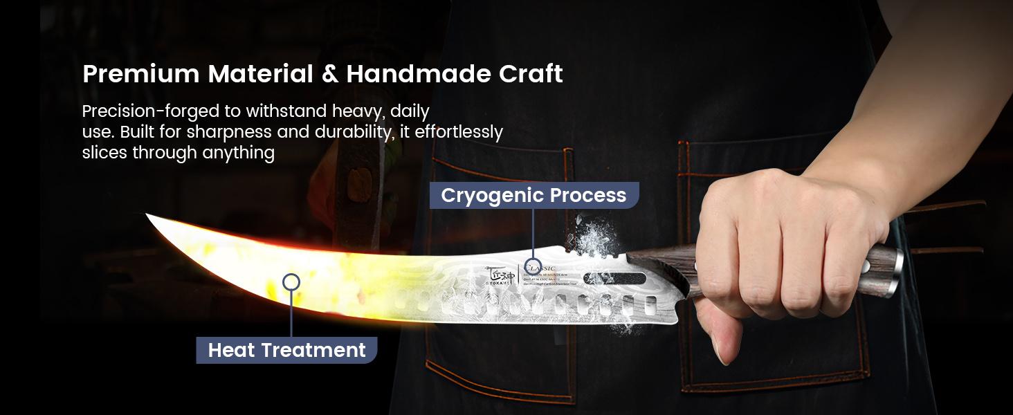 【TikTokShopJumpstart】SYOKAMI Stainless Steel Butcher Knife, 10.5 Inch High Carbon Japanese Style Carving Knife with Wood Full Tang Wooden Handle, Damascus Pattern Cooking Knives, Razor Sharp Breaking Kitchenware with Gift Box Ideal for Valentine's Day