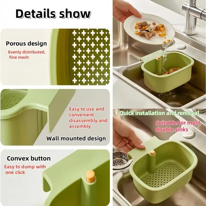 Automatic Kitchen Sink Strainer Basket, Fine Mesh Strainer, Push-Button Drain Filter for Kitchen & Bathroom Sinks, Food Waste Disposal with Removable Bottom