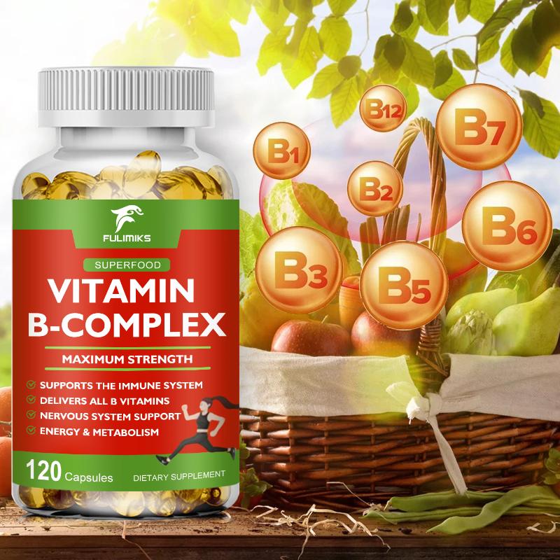 Vitamin B Complex for Men & Women - Riboflavin B2, B12, B1, B3, B5, B6, B7, B8, B9 | Vitamin C, Choline, Inositol - B-Complex Supplement - Energy, Brain & Heart Support - 120 Vegan Capsules