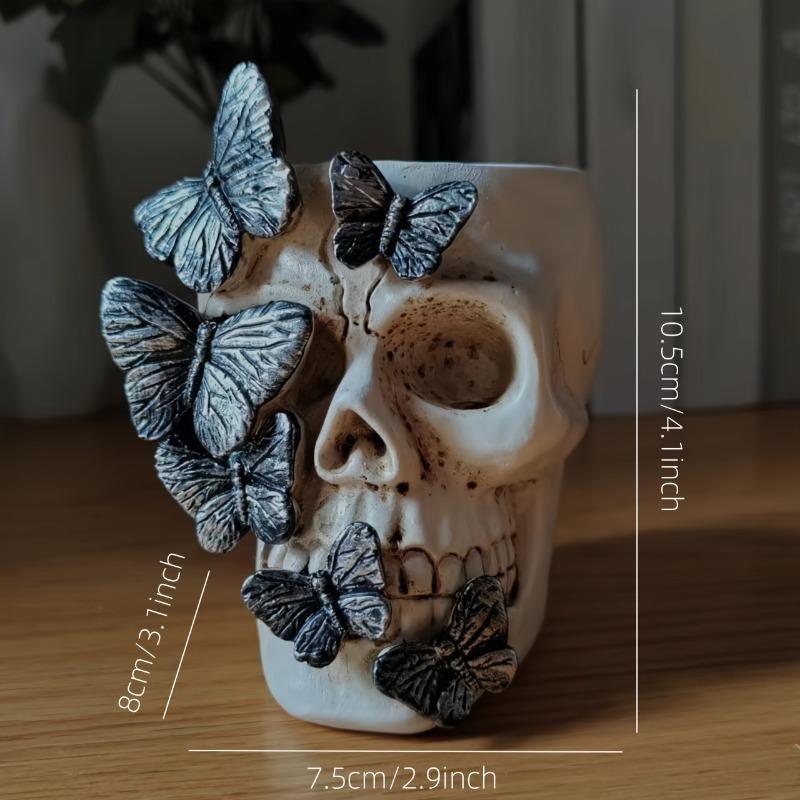 Halloween Butterfly Skull Pen Holder, Creative Resin Craft, Unique Desktop Decoration, Halloween Home Office Accessory, Perfect Gift, Pen Cup