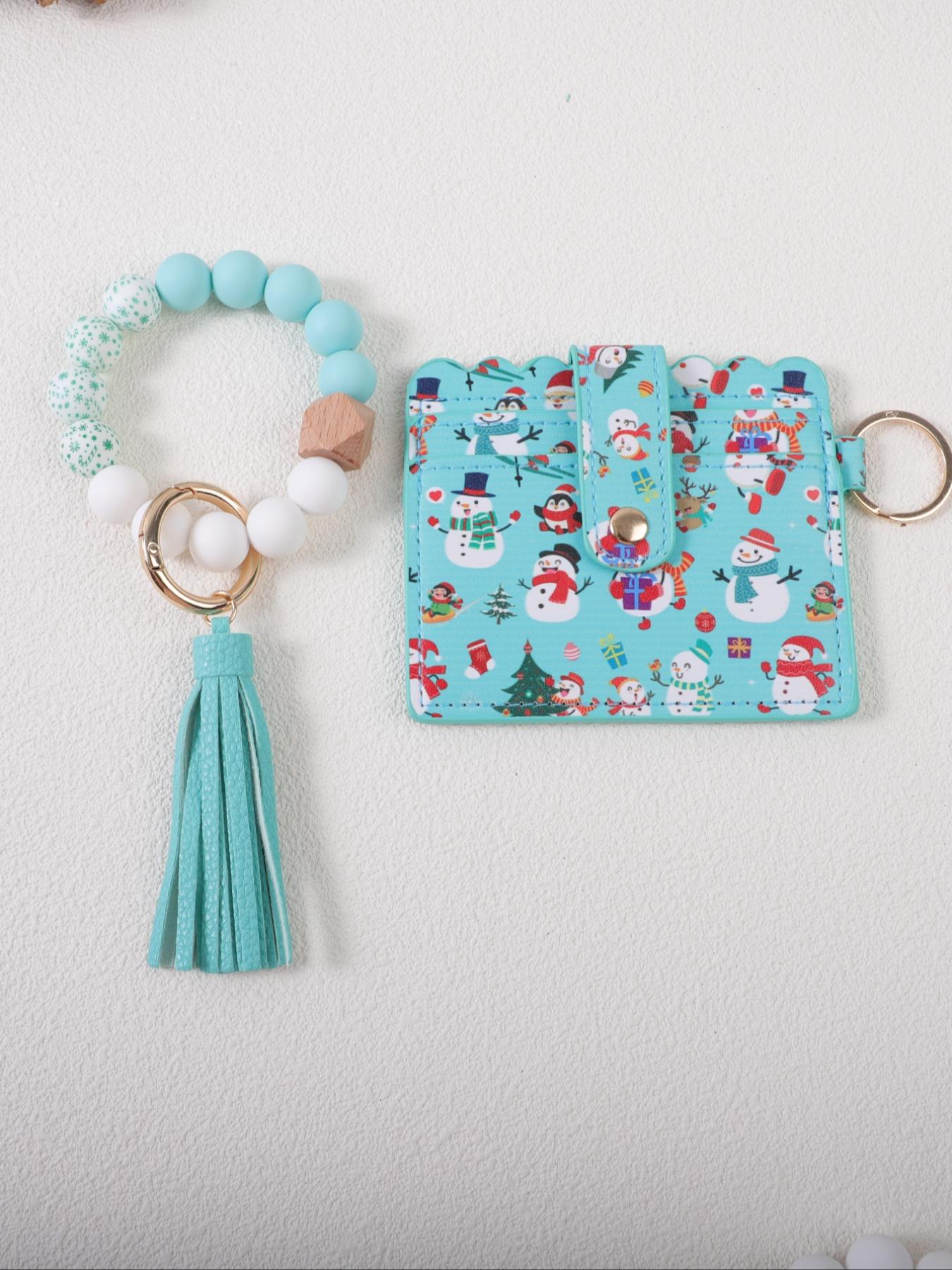 Christmas Theme Card Holder Keychain, Santa Claus Snowman Reindeer Design, Button Closure, Easy Storage, Gift for Friends and Family, Keychain Kawaii