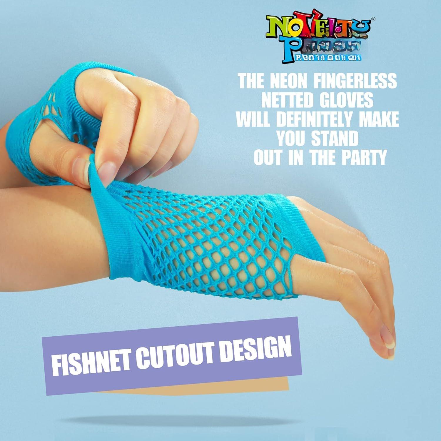 12 Pairs of Fingerless Fishnet Neon Gloves for Women and Girls -  for 80s 90s Theme Parties, Raves, and Festivals -  Neon Wrist Gloves