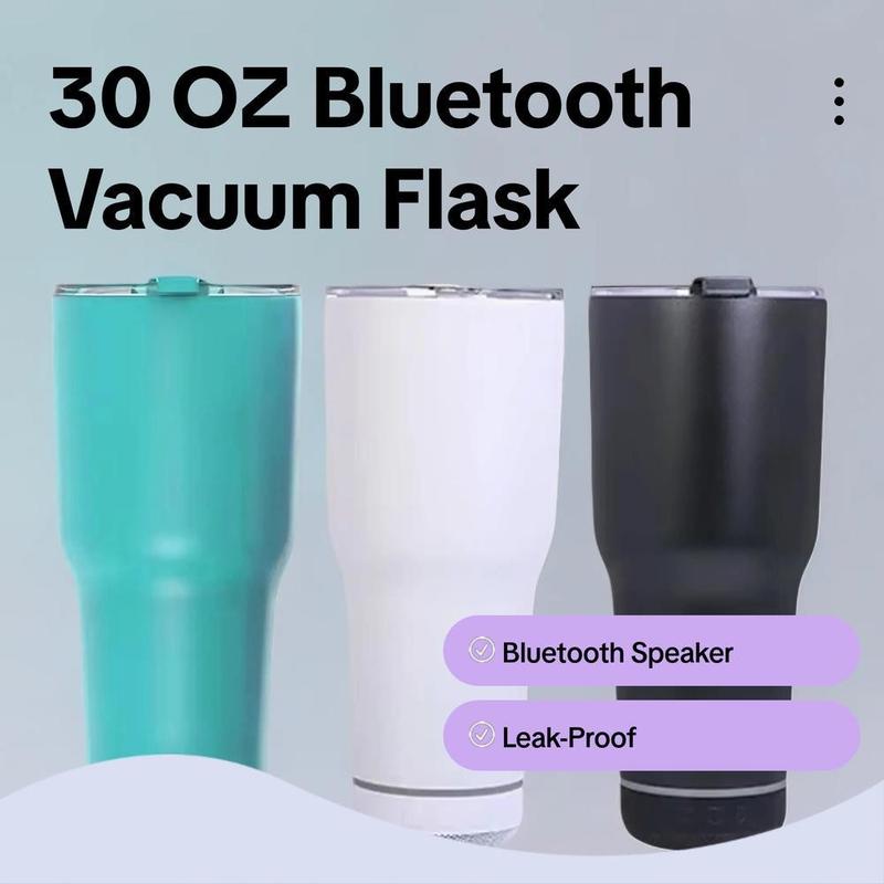 30 Oz Insulated Cup with Bluetooth-compatible Mini Speaker, Large Capacity 900ML Ice Bucket, Detachable Rechargeable Player, Thermal Mug for Hot & Cold Drinks