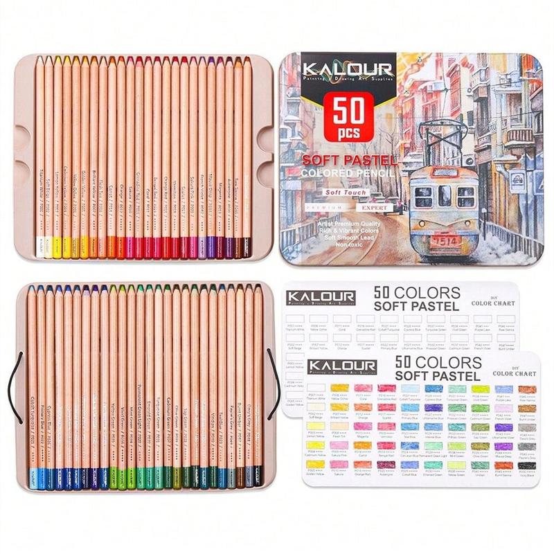 Soft Pastel Colored Charcoal Pencil Set, 50/72pcs Colored Pencil with Tin Box, Shading Pencil for Beginners & Pro Artists