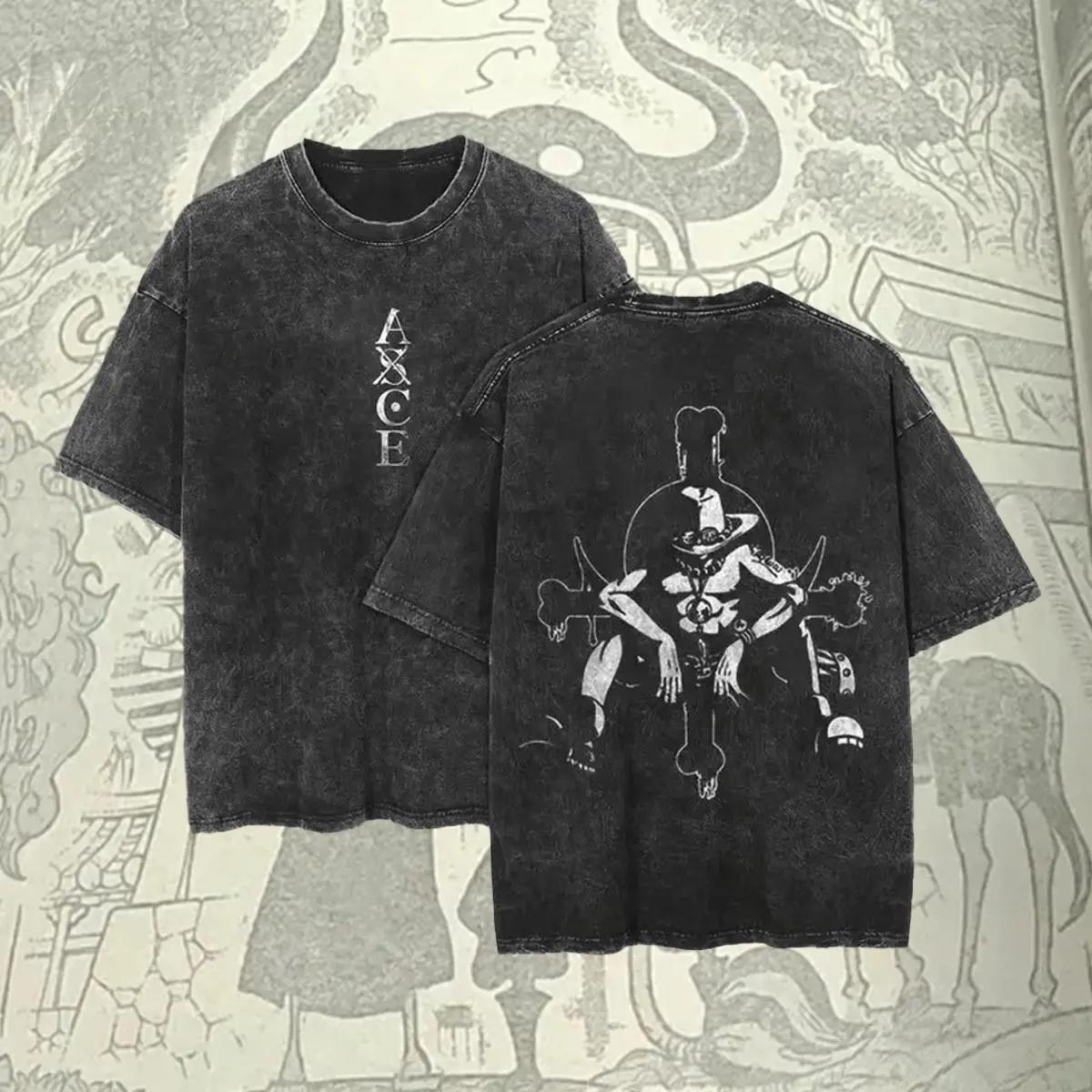 Portgas D. Ace Anime Black Cotton Tee Short Sleeve Streetwear Women Men Harajuku Clothes Top Menswear Tshirt Casual Tropical