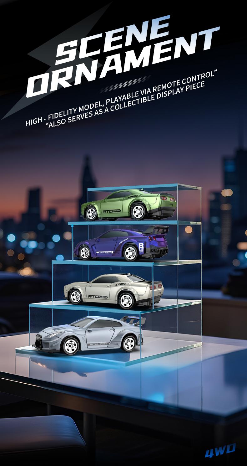 1:64 Mini RC Drift Car 4WD High Speed Remote Control Car, 2 Rechargeable Batteries Long Playtime, 2.4GHz Anti-Interference, LED Lights Drifting Tires for Kids & Adults