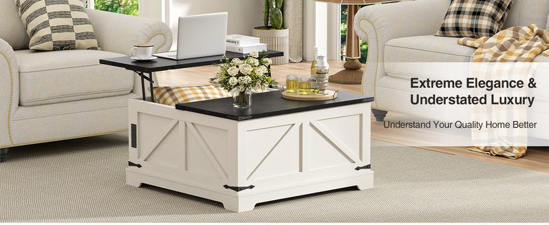 Vabches Farmhouse Lift Top Coffee Table with Storage, Wood Square Center Table with Charging Station, Rustic Cocktail Tables with Flip Top Lids for Living Room, Home Office, Modern Black
