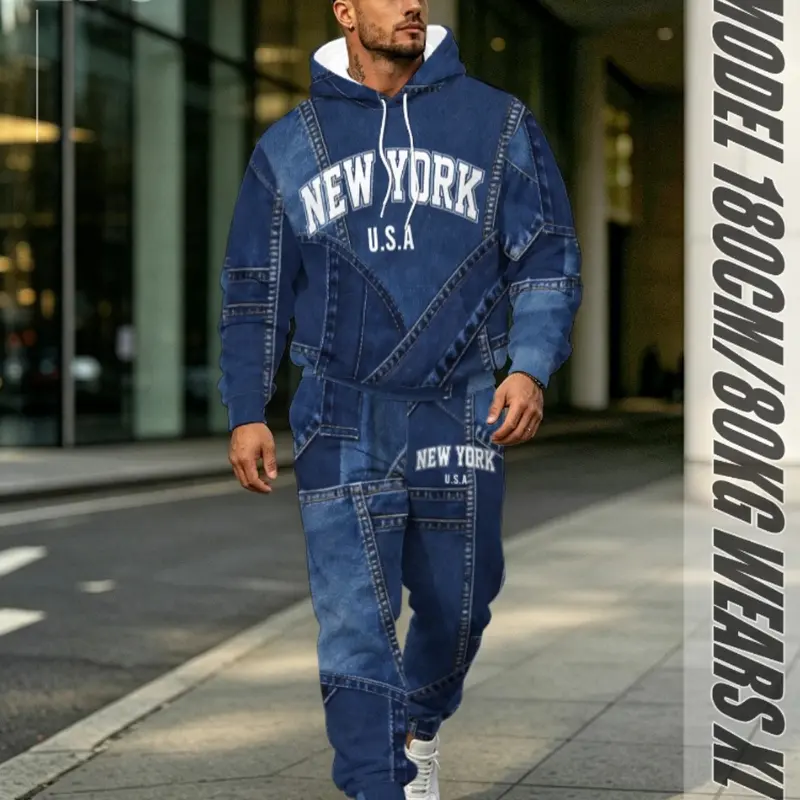 Men's Hooded Sweatshirt & Pants Set Two Piece Set for Fall and Winter, Sporty Fashionable Long Sleeve Regular Fit 3D Print Clothes