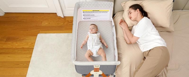 3 in 1 Bassinet Bedside Sleeper, Bedside Crib with Wheels, Mosquito Net, Mattress, 6 Height Adjustable Baby Bed for Infant Newborn (Grey)