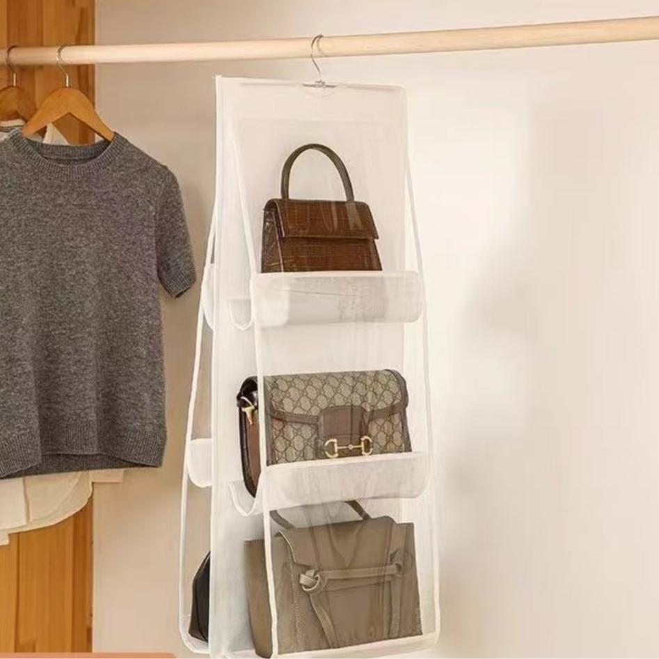 Clothing Storage Bag Hanging Organizer, Wall-Mounted Dual-Sided Closet Hanger, Dorm Room Space Saver, Fabric Material, Practical and Stylish