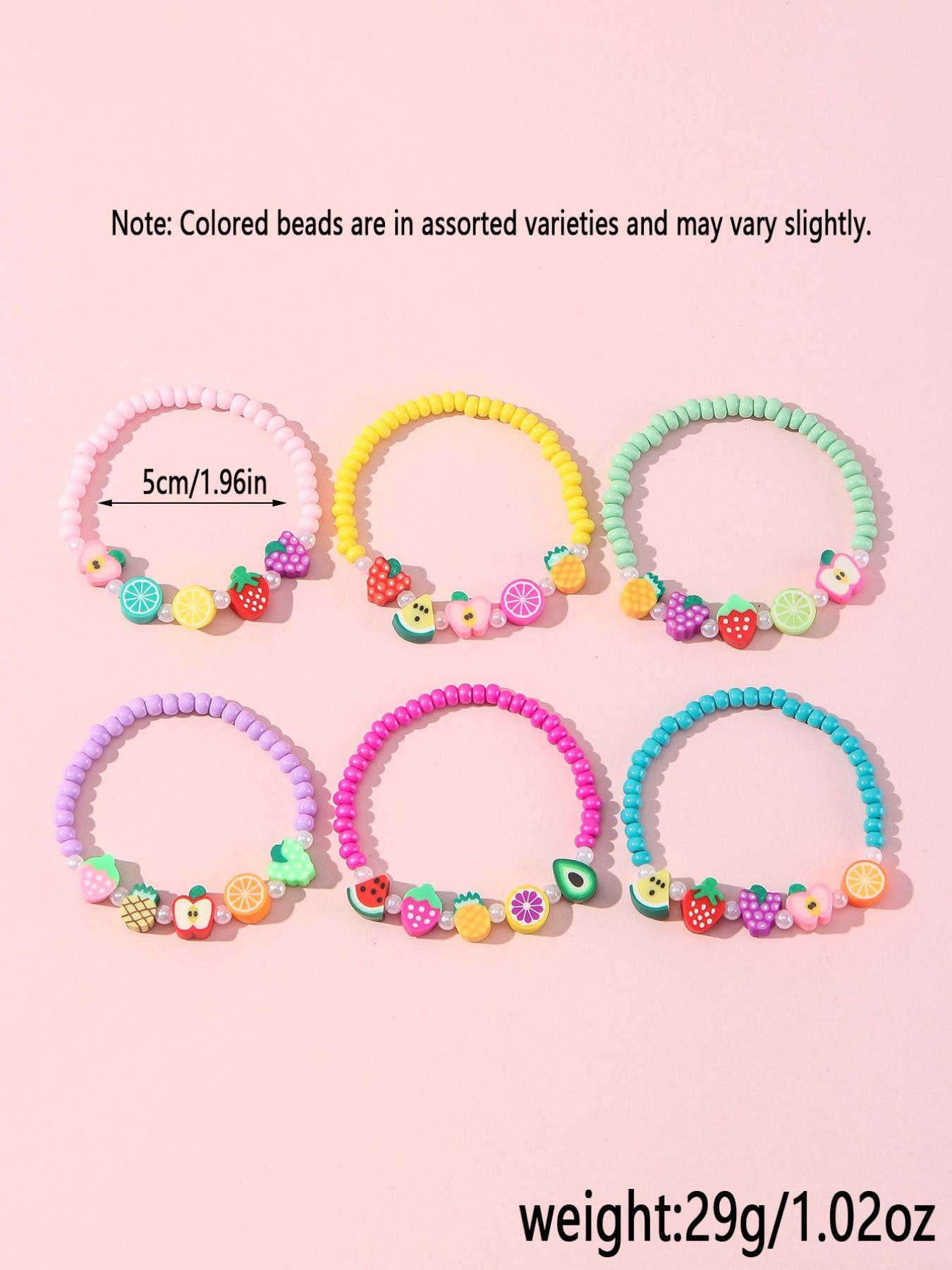 6pcs/set Multicolor Acrylic Fruit Polymer Glass Bead Bracelet Set, Girls' Party Gift, Casual Wear, Random Colors, All Seasons