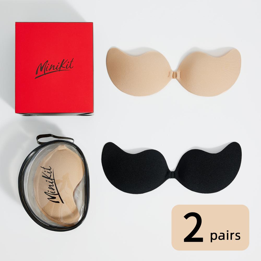 Minikit【2 pairs】sticky bra,Invisible push up Adhesive V-bra Minimalist Womenswear Comfort Basic Skin+Skin straplessbra wireless bras for women Bridal straplessbra