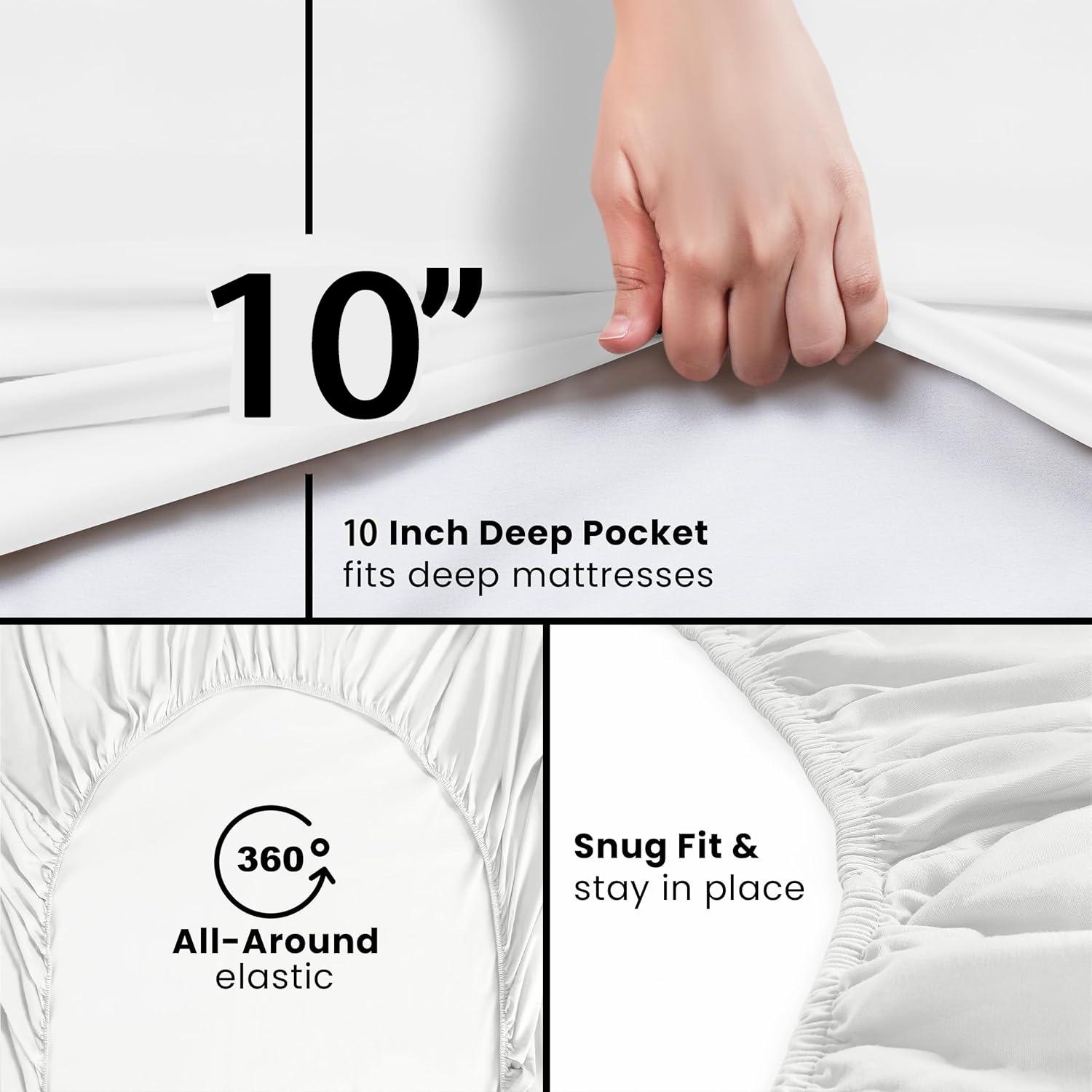 3pc Solid Color Fitted Sheet Set, Bed Sheet Sets, with 10inch deep pockets, available in single, double, and king sizes, perfect for bedrooms, guest rooms, dormitories, and hotels