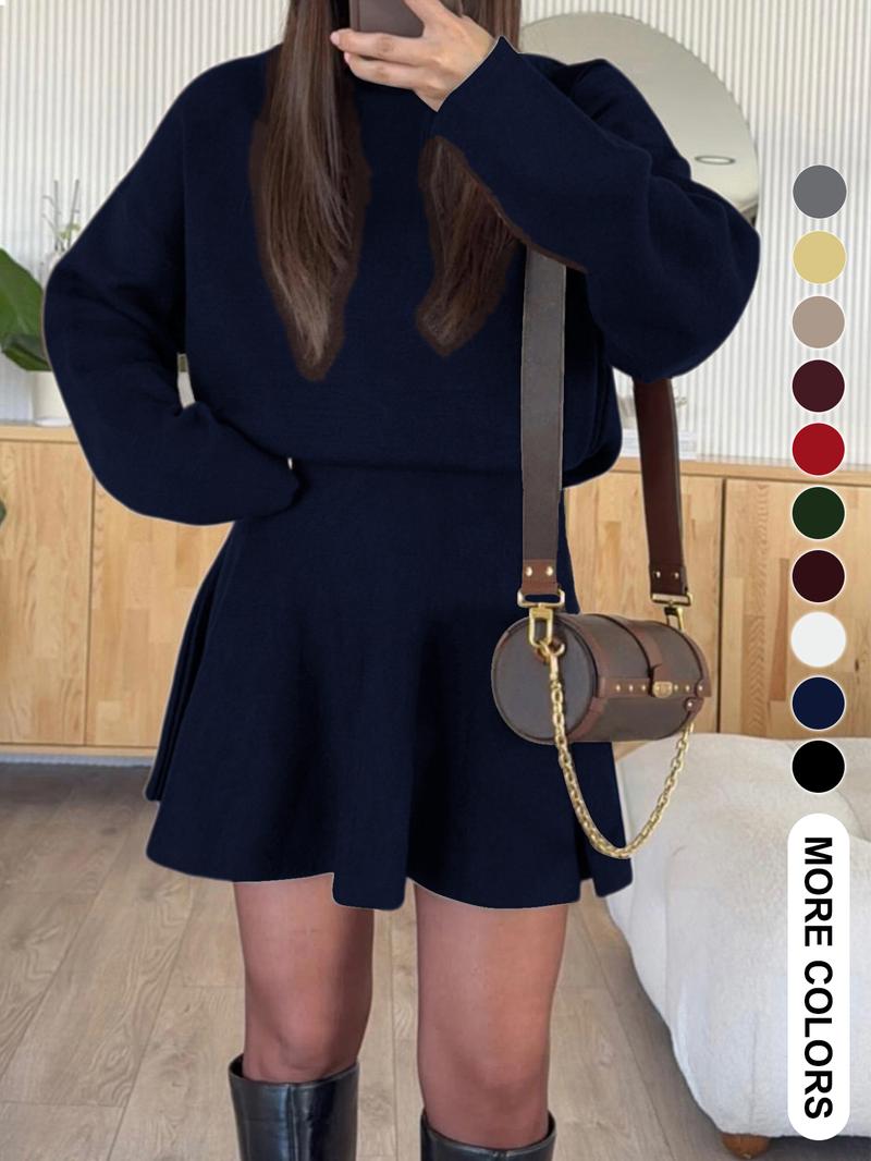 Women's Casual Mock Neck Sweater Dress, Fall/Winter Long Sleeve Solid Loose-Fitting Knit Dress Women's Casual Mock Neck Sweater Dress, Fall/Winter Long Sleeve Solid Loose-Fitting Knit Dress