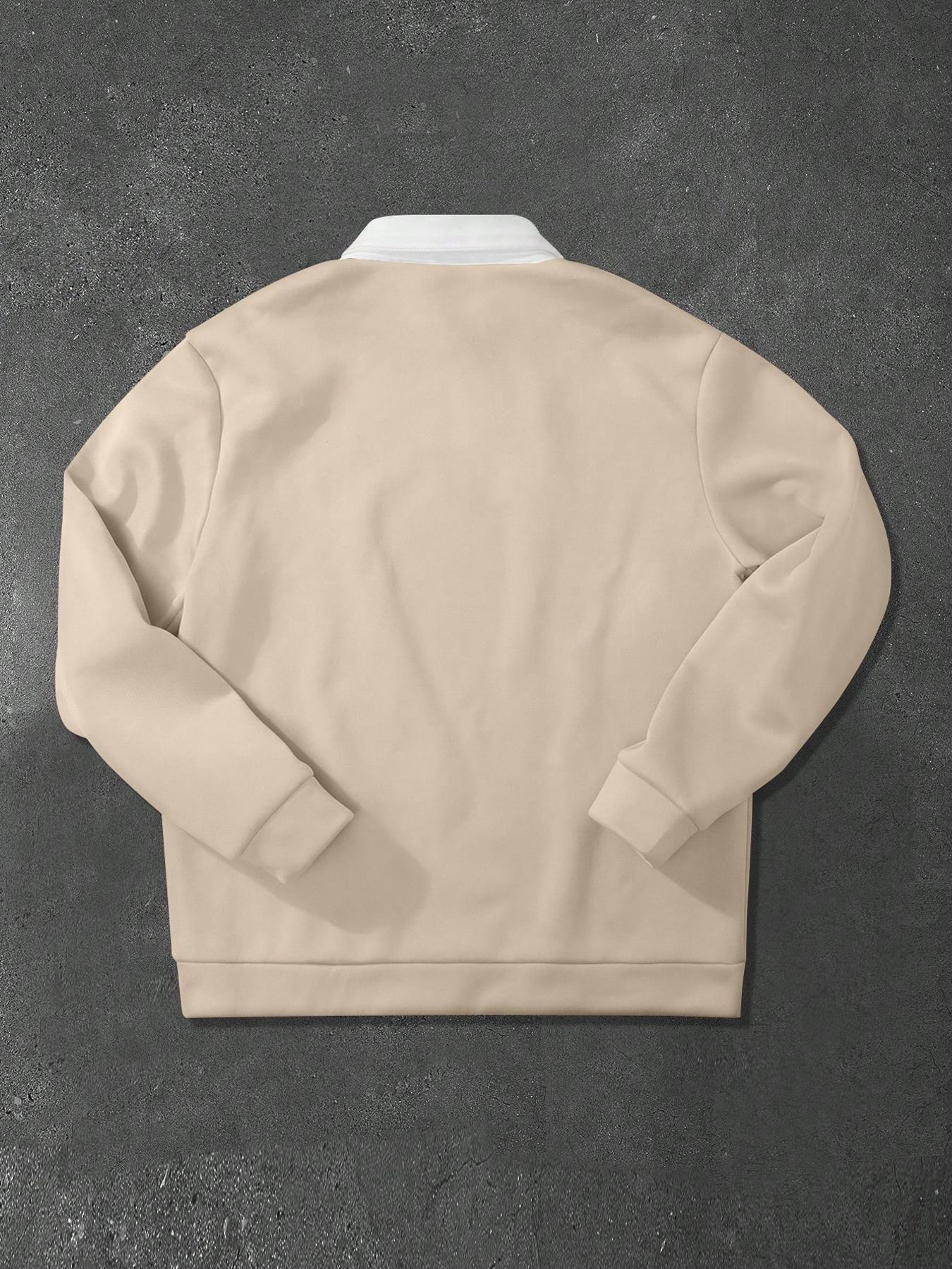 Men's Loose Fit Polo Collar Sweatshirt, Milano Print Long Sleeve Vacation Pullover, Perfect Gift for Friends Husband Boyfriend