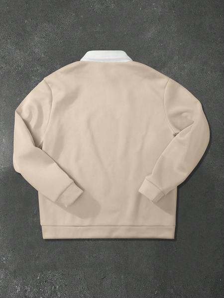 Men's Loose Fit Polo Collar Sweatshirt, Milano Print Long Sleeve Vacation Pullover, Perfect Gift for Friends Husband Boyfriend