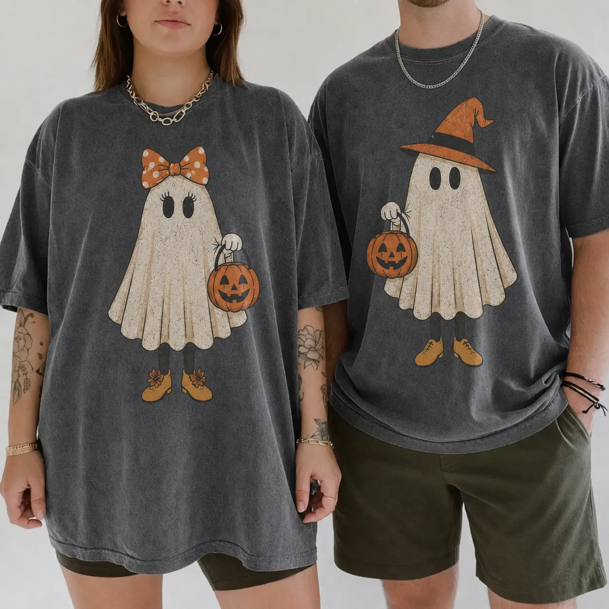 Retro Signature Halloween Shirt, Trick or Treat Spooky Tee, Halloween Party Shirt, Couple Halloween Trip Shirt