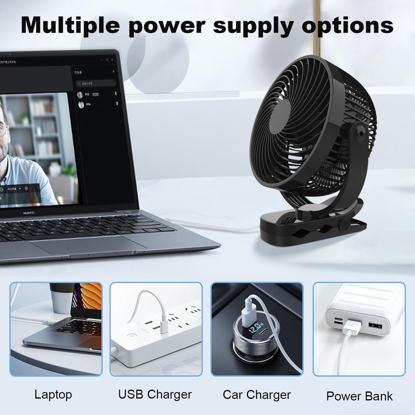 Portable USB Rechargeable Clip-on Fan Desktop Fan, Portable Fan  Personal Stroller Sleeping Fan 720°Angle Adjustable,Suitable for Office, Outdoor Travel, Camping, Gym
