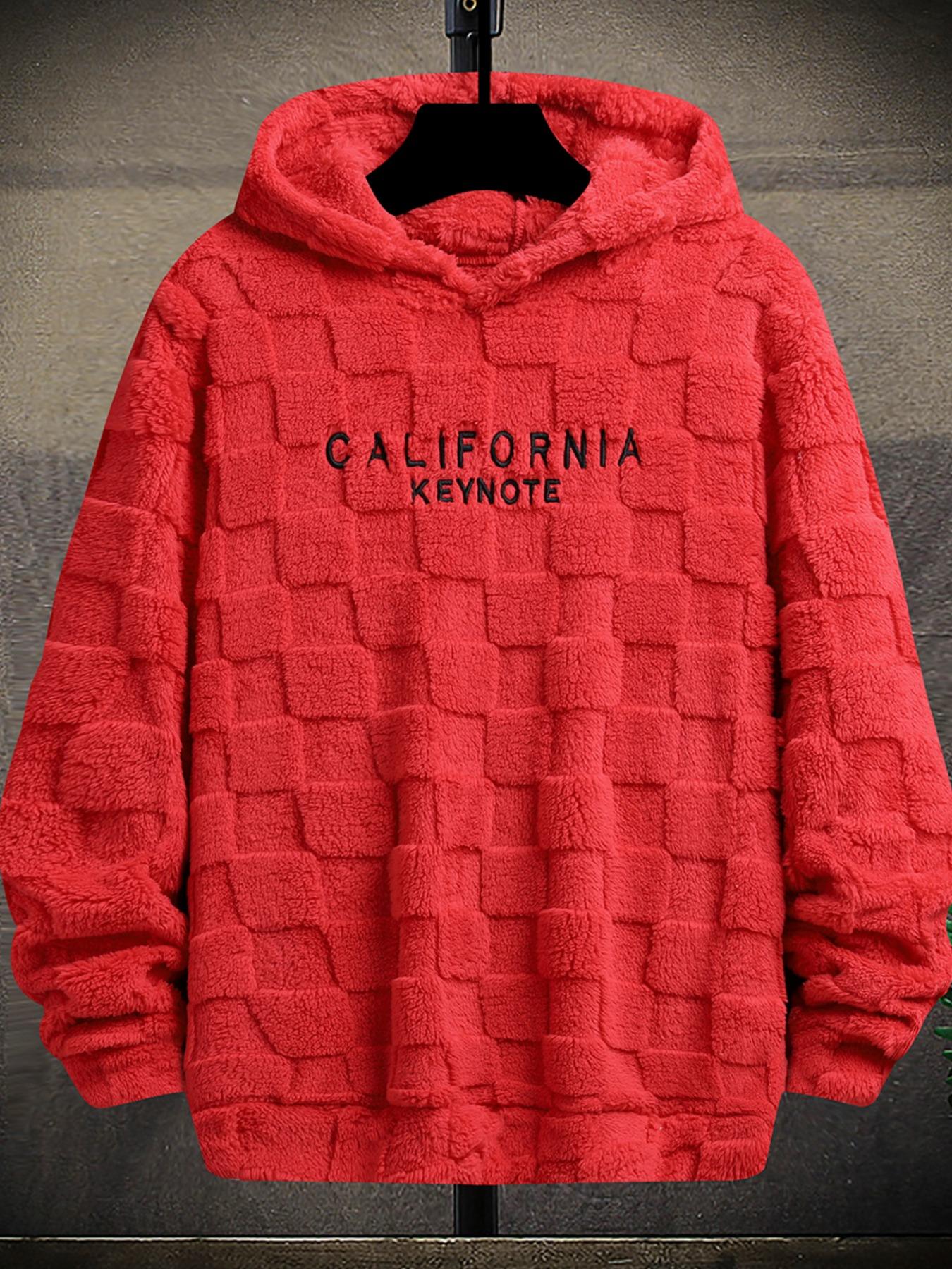 Men's California Keynote Embroidered Pullover Hoodie Fuzzy Warm Lining for Cold Days & Fall Relaxed Fit Drop Shoulder Design Machine Washable Cozy Interior Casual Fabric Christmas Embroidery Relaxed Fit Stretch Sweatshirts Textured