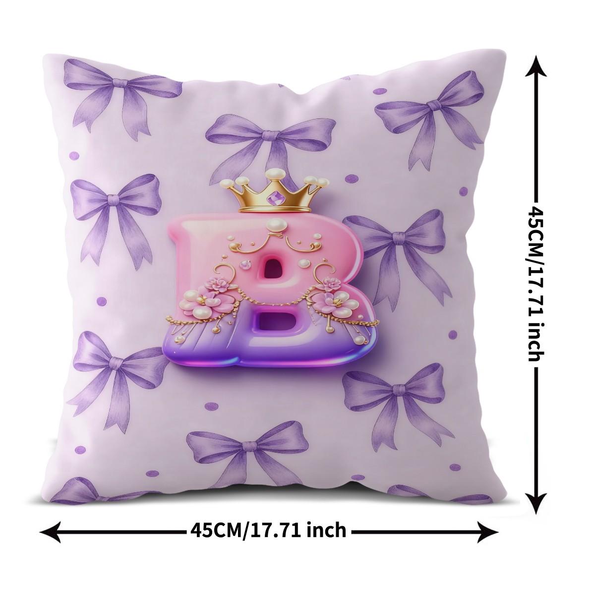 Purple 3D Letter A-Z Crown Throw Pillow 1 Pc with Insert, Soft Comfortable Square Cushion with Zipper Closure for Sofa Chair & Bedroom, Exclusive Customization with Initials Gift, Princess Style Home Decor
