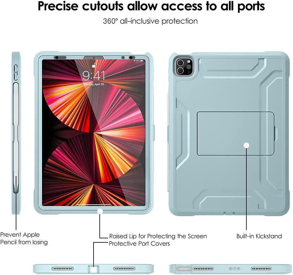 Heavy Duty Shockproof Case for iPad Pro 11", iPad Air 4 5 (2021), Full Body Protective Cover with Built-in Screen Protector, Pencil Holder & Kickstand, Rugged Drop Proof Case for iPad Tablet