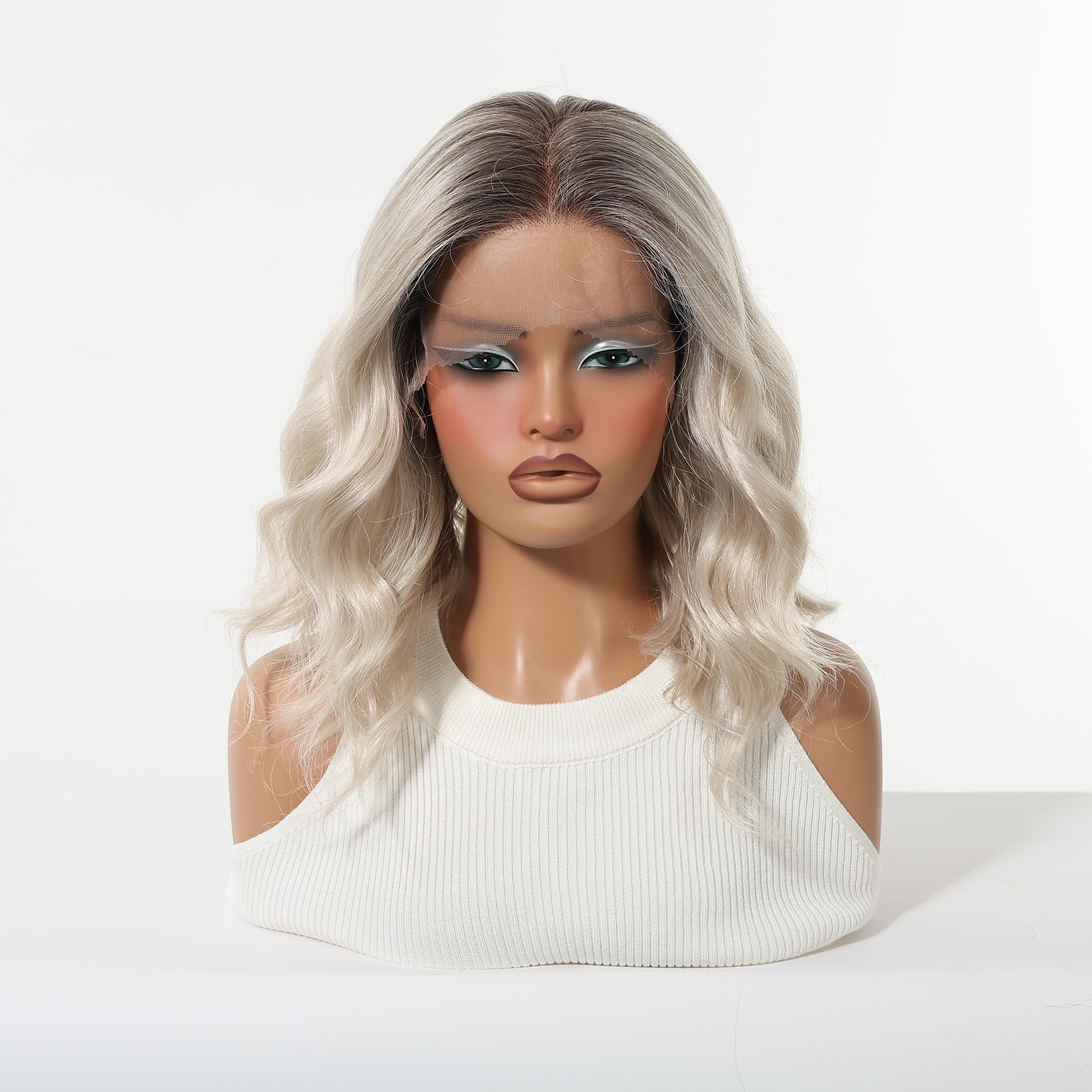 Topshe 13*6 No Glue Lace Front Wig, Dark Root Gradual Blonde Curl Short Hair, Natural Hairline, Heat Resistant, Comfortable, Easy to Wear