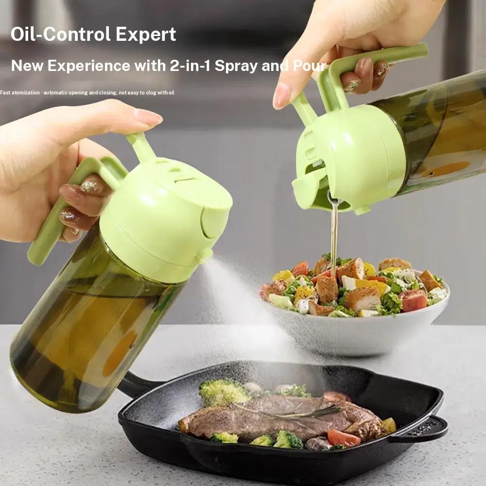 16 oz Glass Oil Spray Bottle, 2-in-1 Olive Oil Sprayer and Kitchen Cooking Oil Dispenser with 470 ml Aroma Mist Spray and Pour Design for Home Use #GLOBAL PICKS