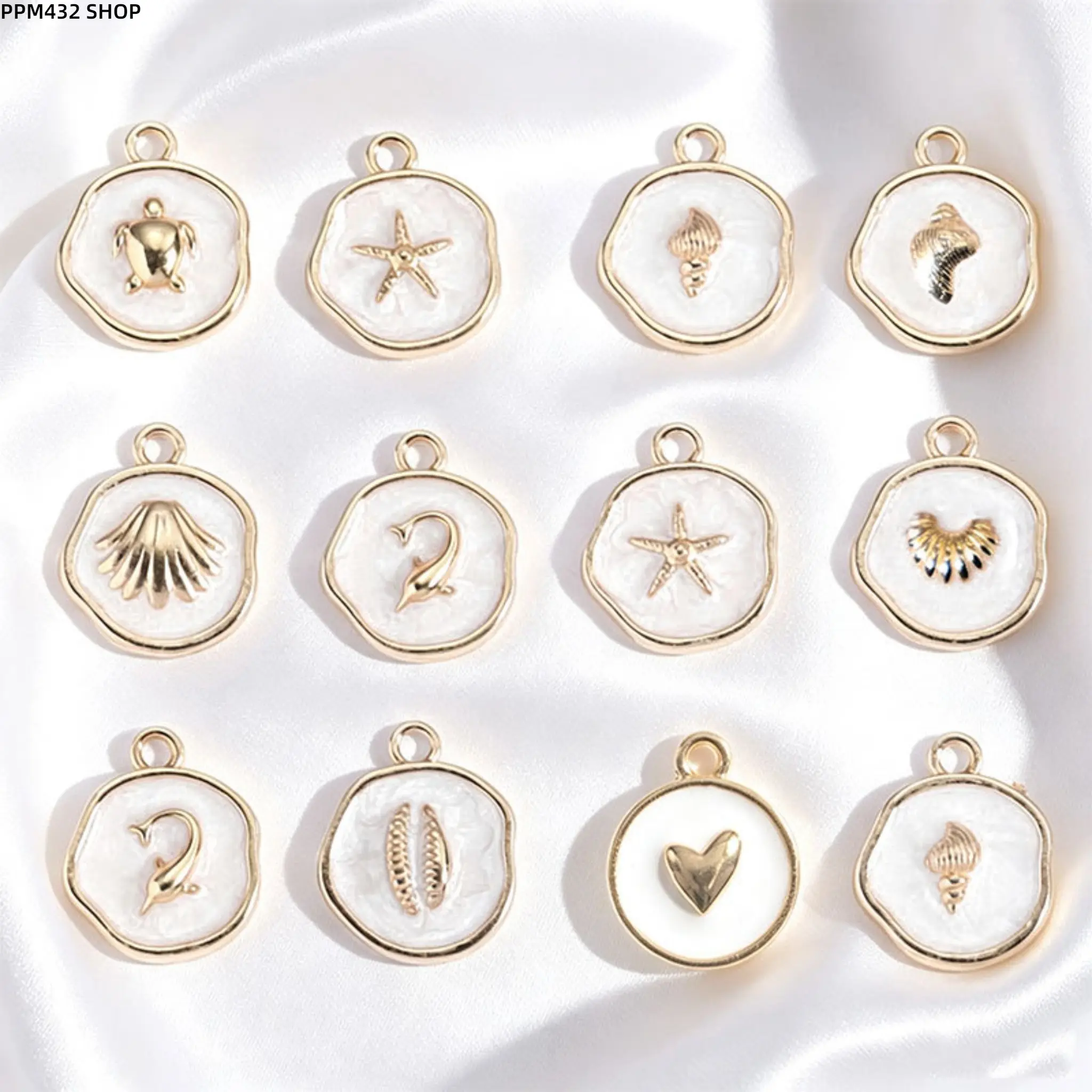 18Pcs White Ocean Animal Enamel Shell Charms, Cute Sea Life Alloy Pendants for DIY Keychains Bracelets Earrings, Coastal Beach Jewelry Making Supplies, Summer Craft Accessories