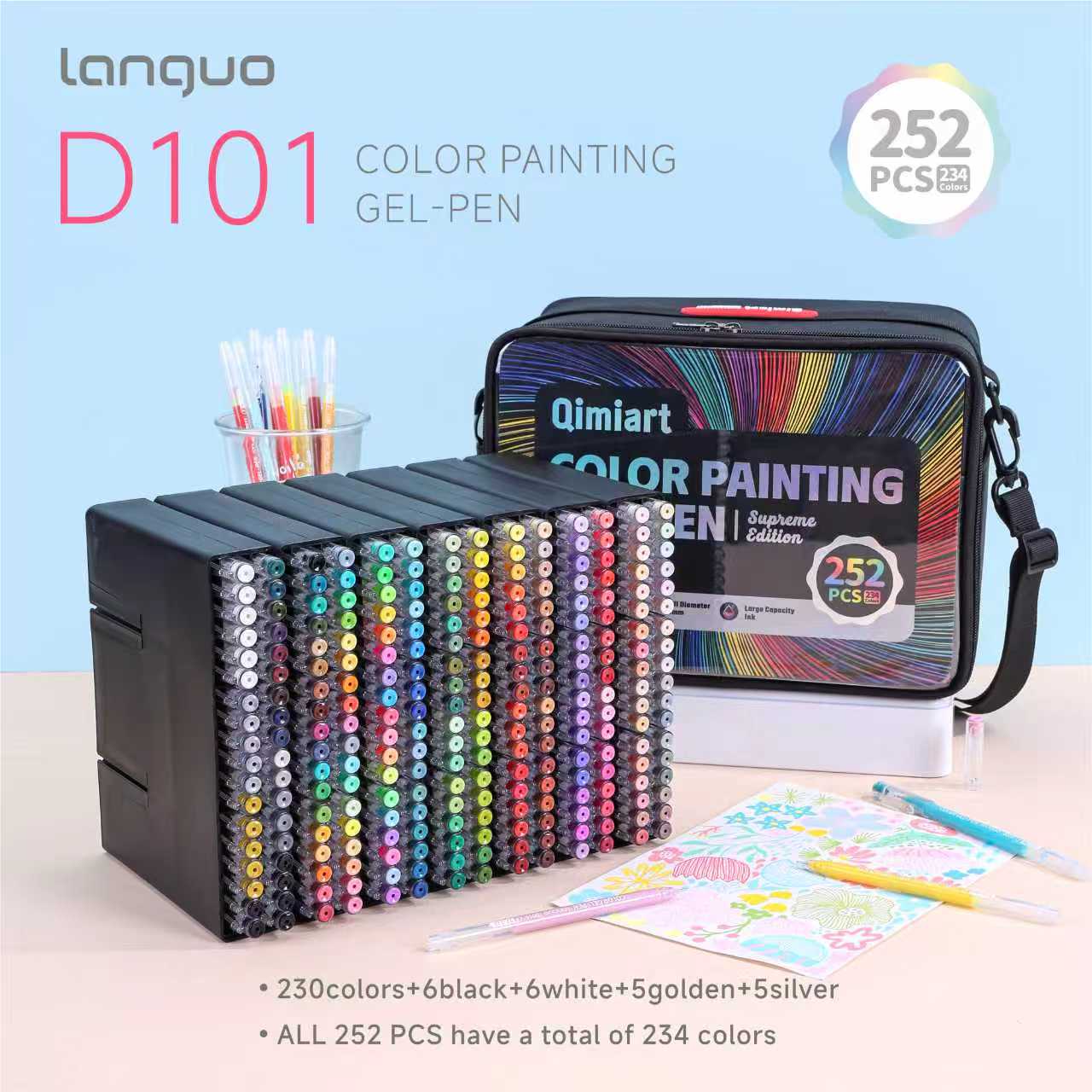 NEW 252 Pieces/234 Colors (Professional Edition) Languo Color Painting Gel Pen Set, 45/72/99/168 Pcs, with Storage Box, 0.6mm Needle Tip, Rich Color, Art Supplies for Diary, Card, DIY